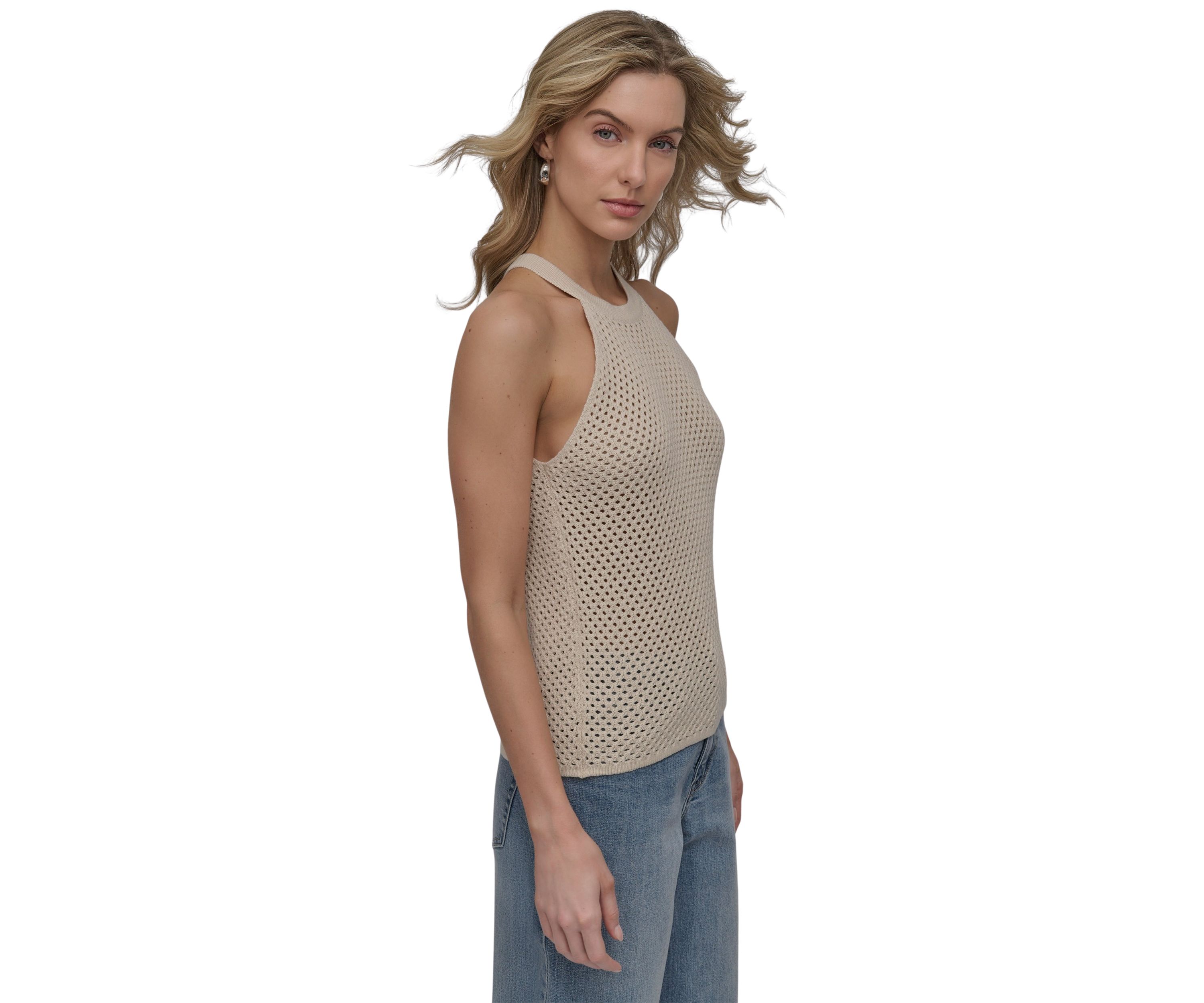Womens Halter Open Stitch Cropped Top