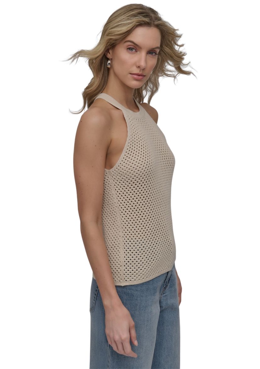 Womens Halter Open Stitch Cropped Top