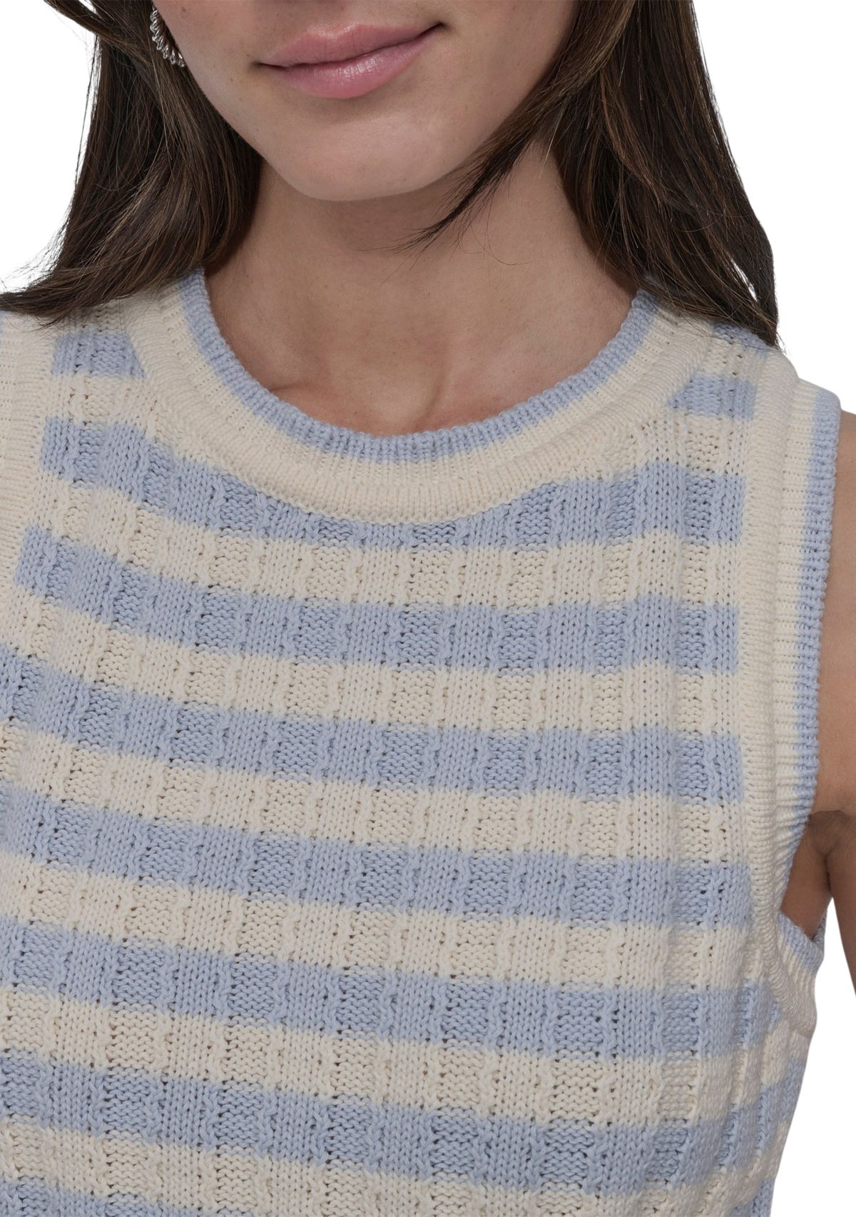 Womens Ribbed Striped Crew Neck Tank Top with Logo Charm