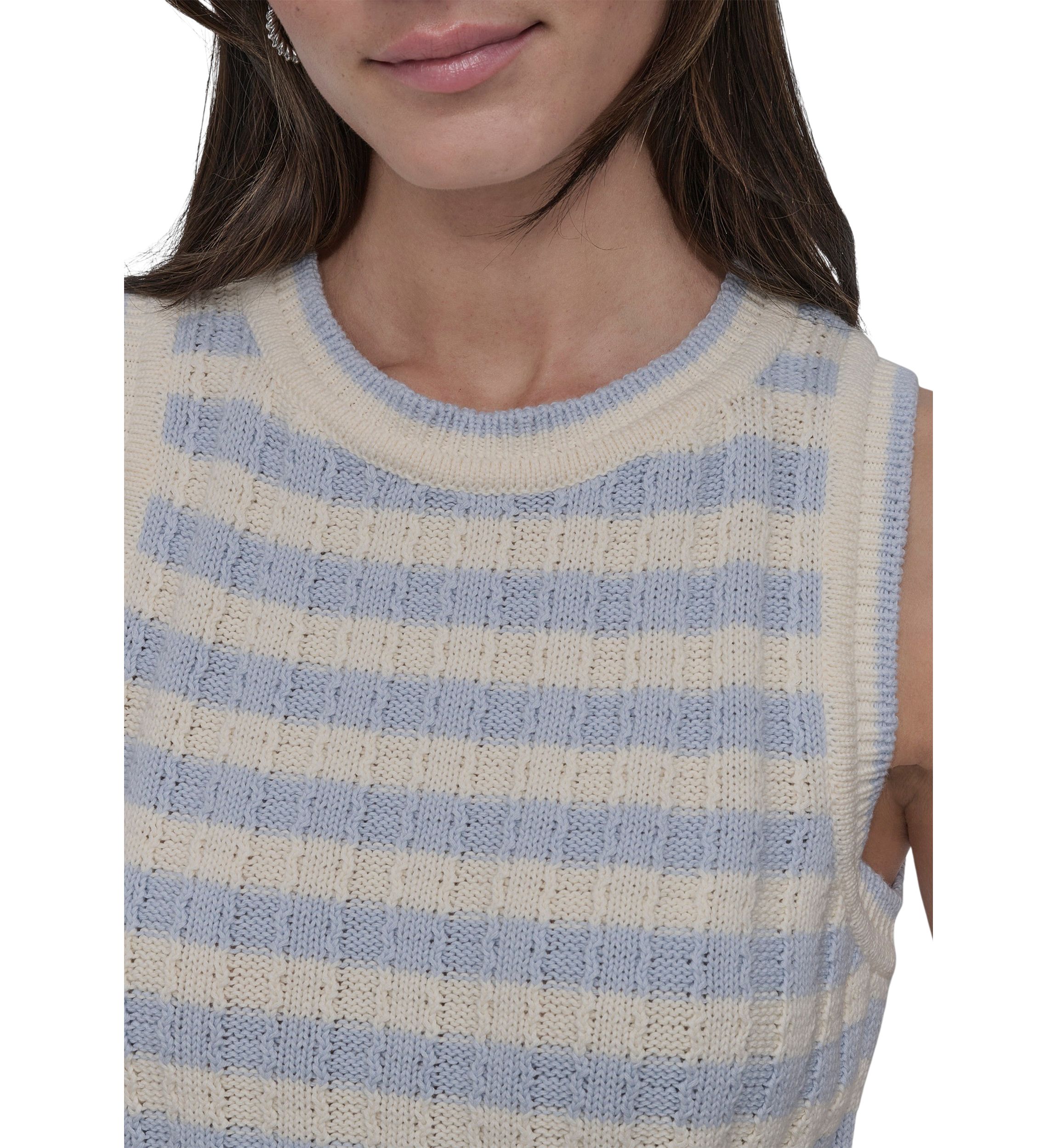 Womens Ribbed Striped Crew Neck Tank Top with Logo Charm