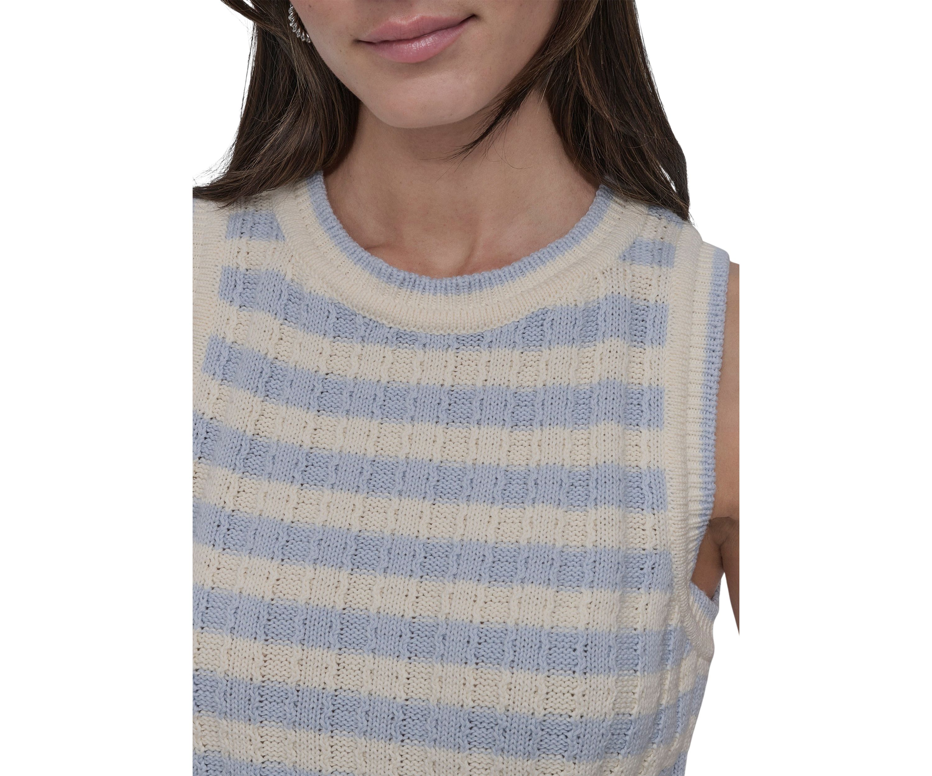 Womens Ribbed Striped Crew Neck Tank Top with Logo Charm
