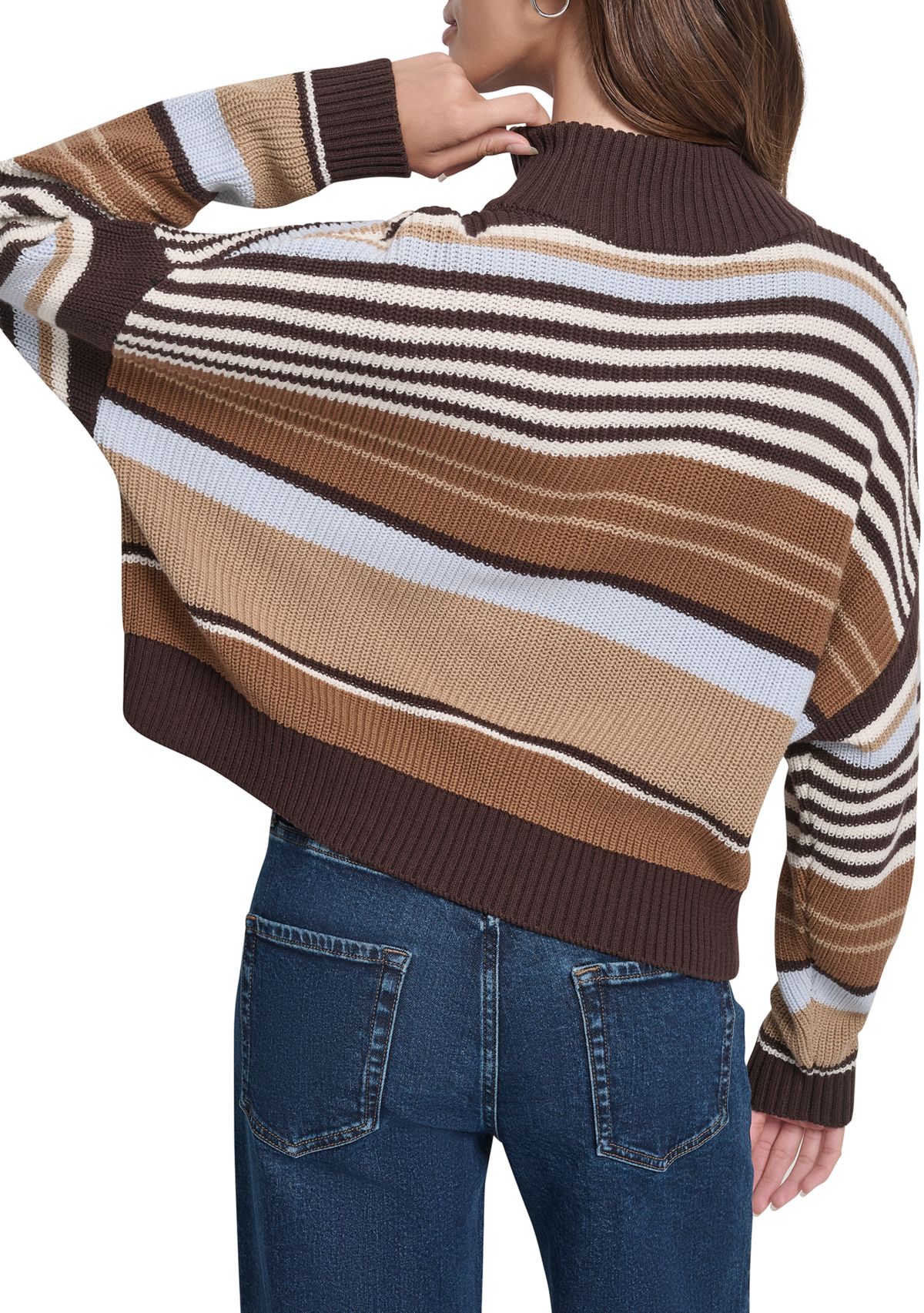 Womens 1/4 Zip Front Striped Sweater