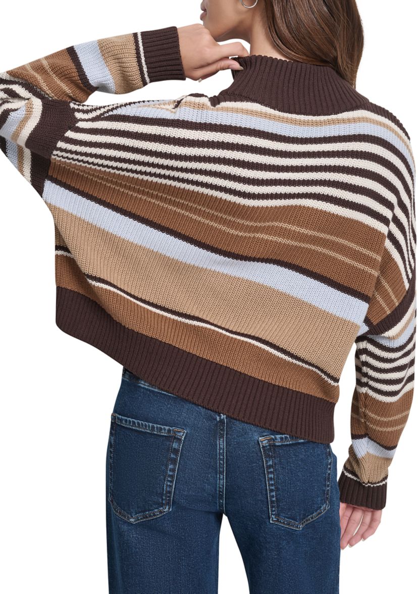 Womens 1/4 Zip Front Striped Sweater
