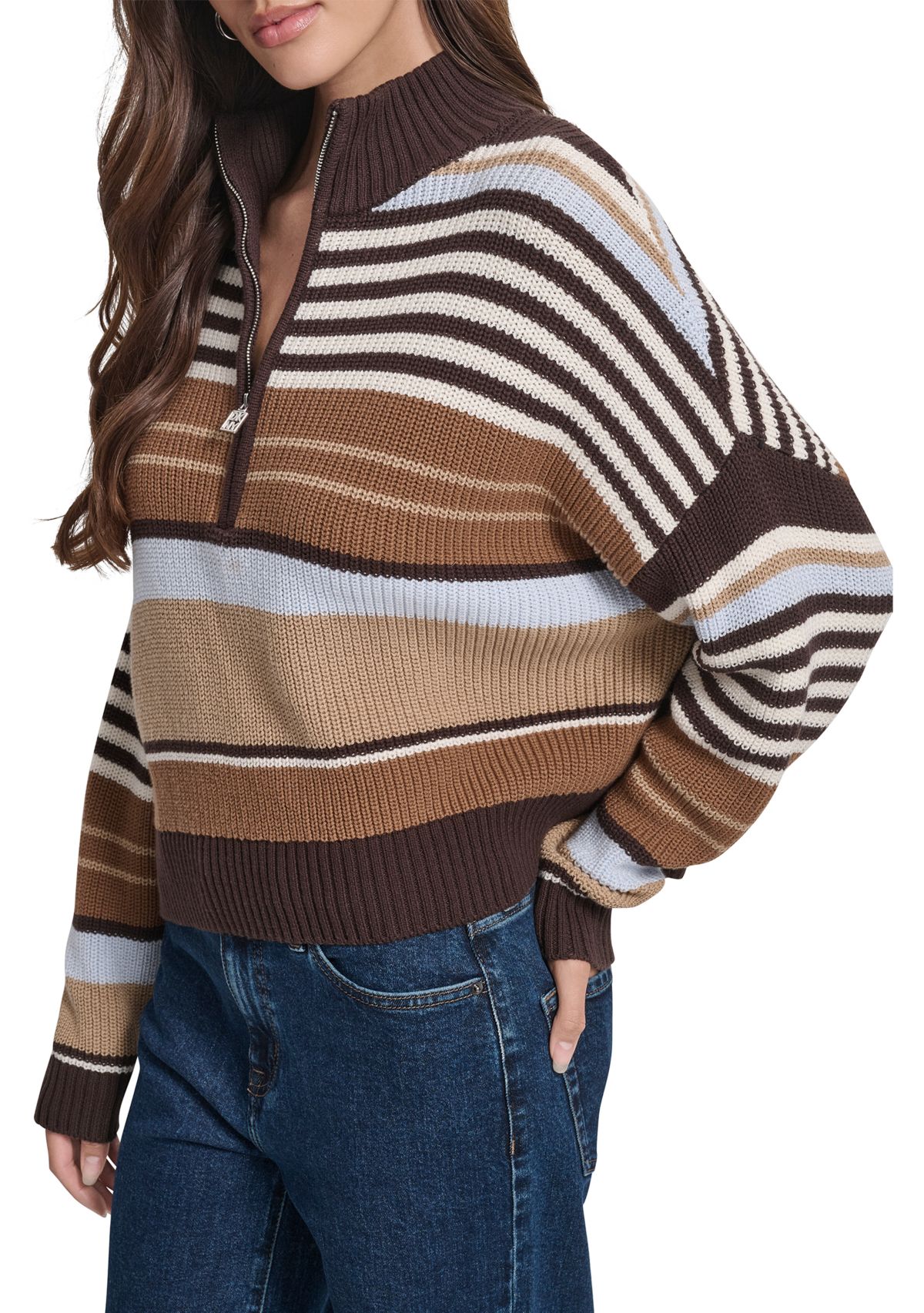 Womens 1/4 Zip Front Striped Sweater