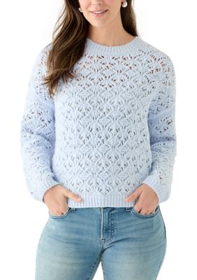 DKNY Jeans Women's Long Sleeve Crew Neck Pointelle Sweater