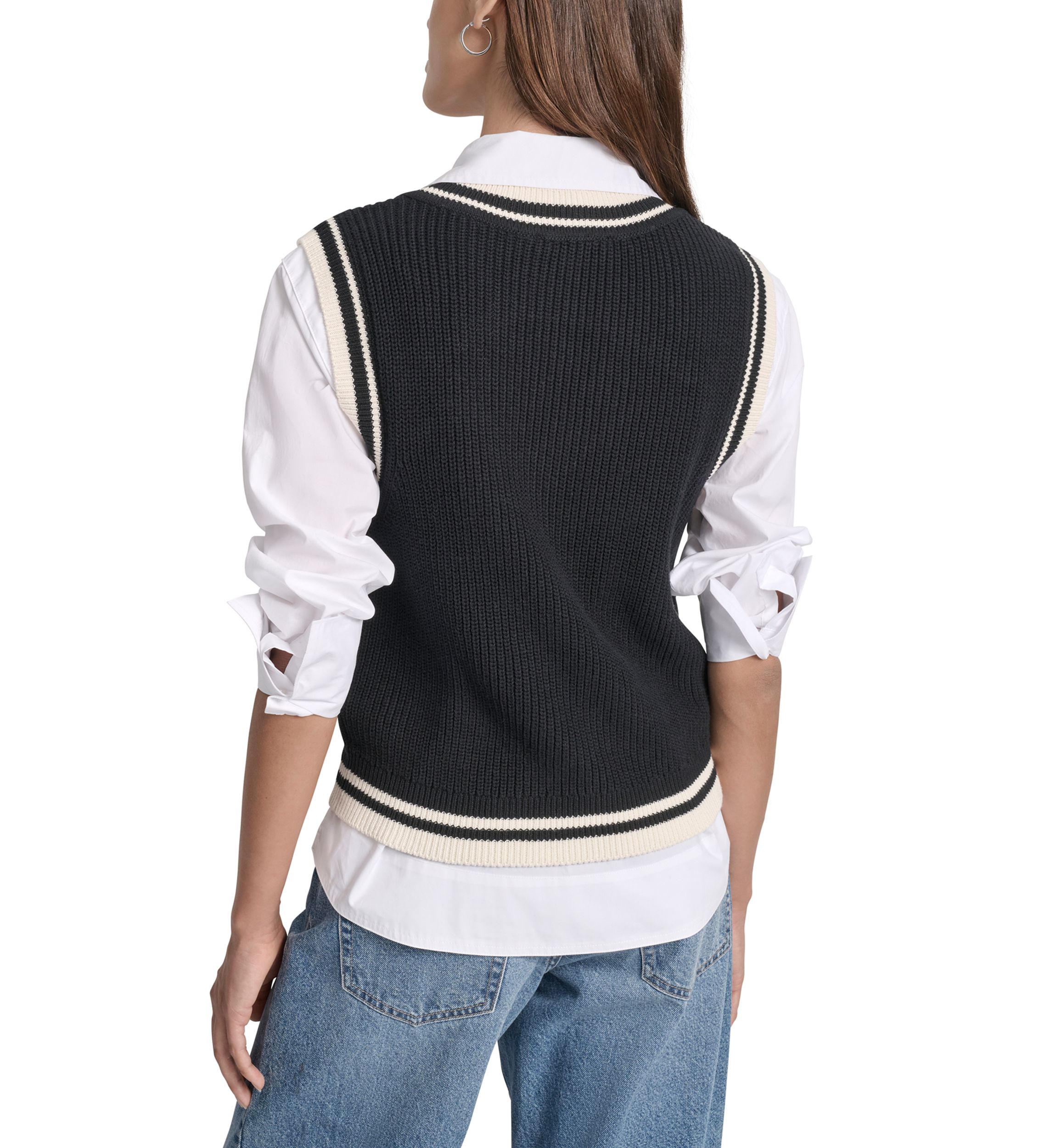Womens V-Neck Tipped Sleeveless Sweater