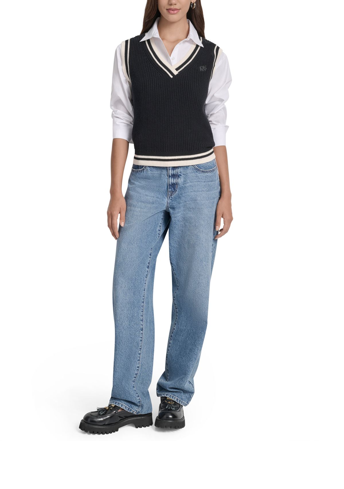 Womens V-Neck Tipped Sleeveless Sweater