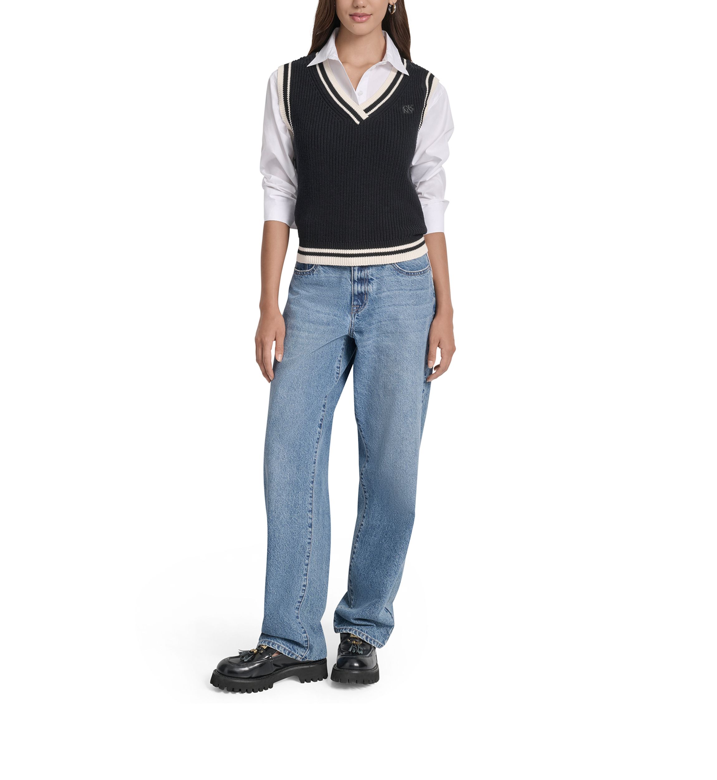 Womens V-Neck Tipped Sleeveless Sweater