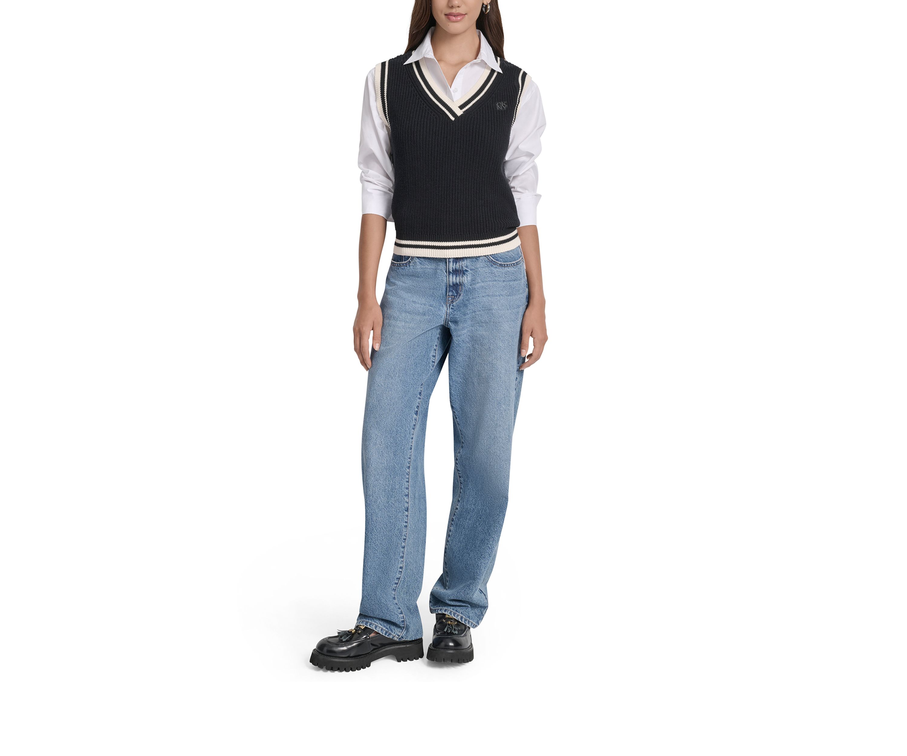 Womens V-Neck Tipped Sleeveless Sweater