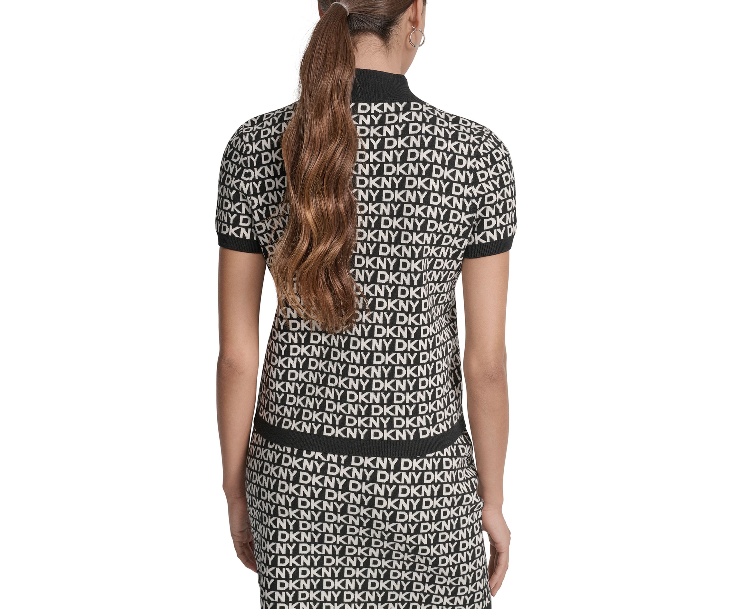 Womens Logo Jacquard Short Sleeve Mock Neck  Top
