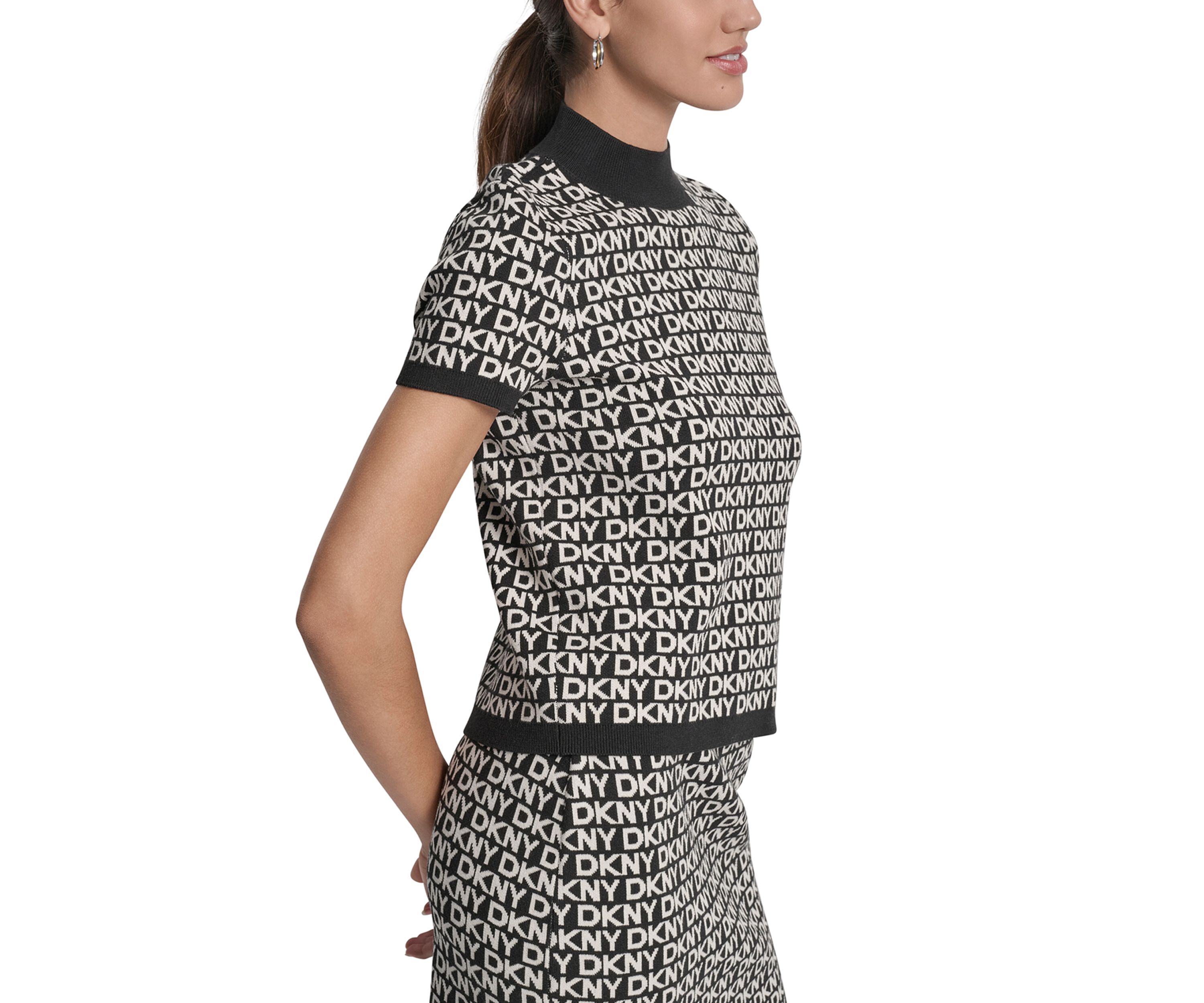 Womens Logo Jacquard Short Sleeve Mock Neck  Top