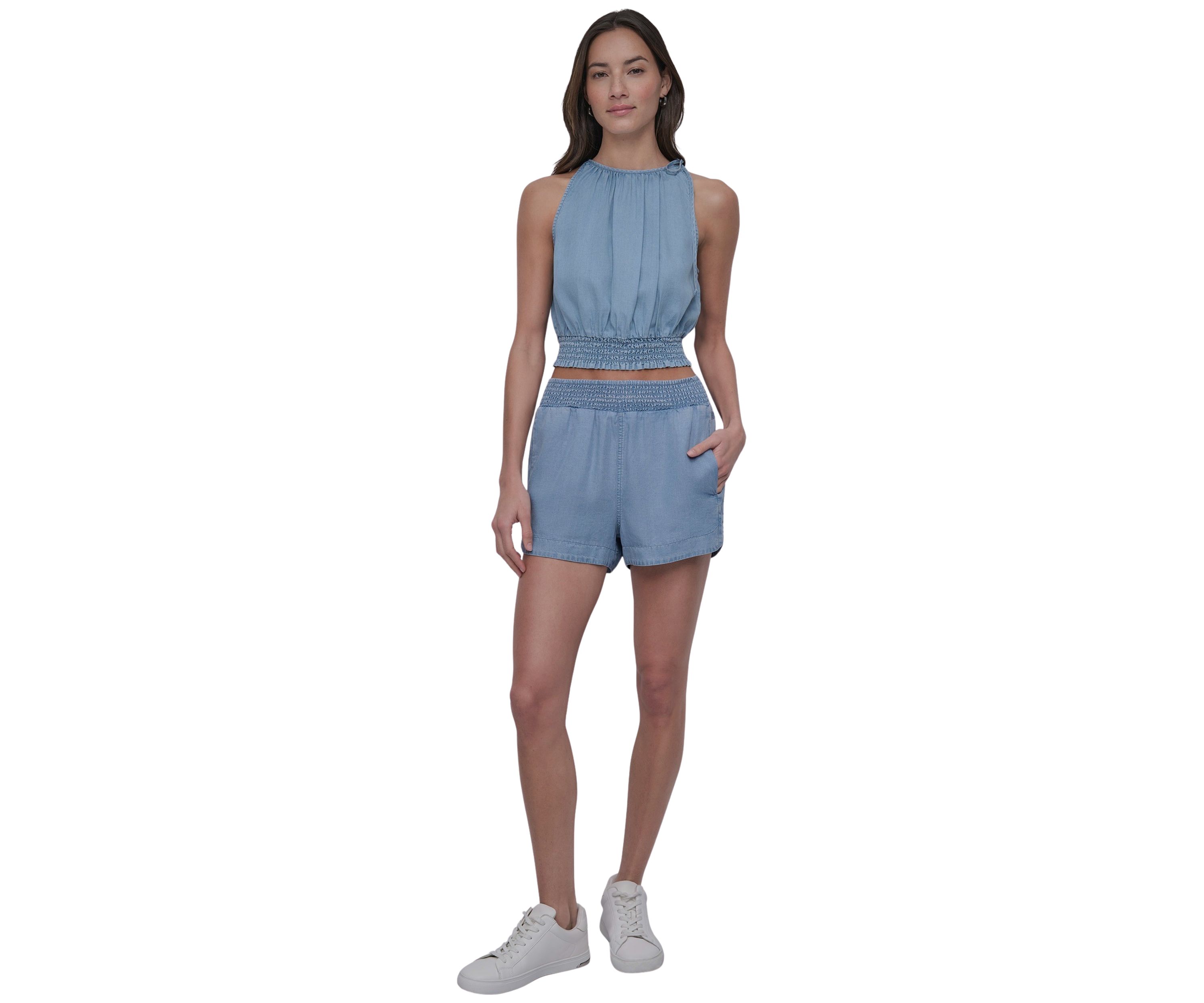 Womens Garment Dyed Dolphin Hem Shorts
