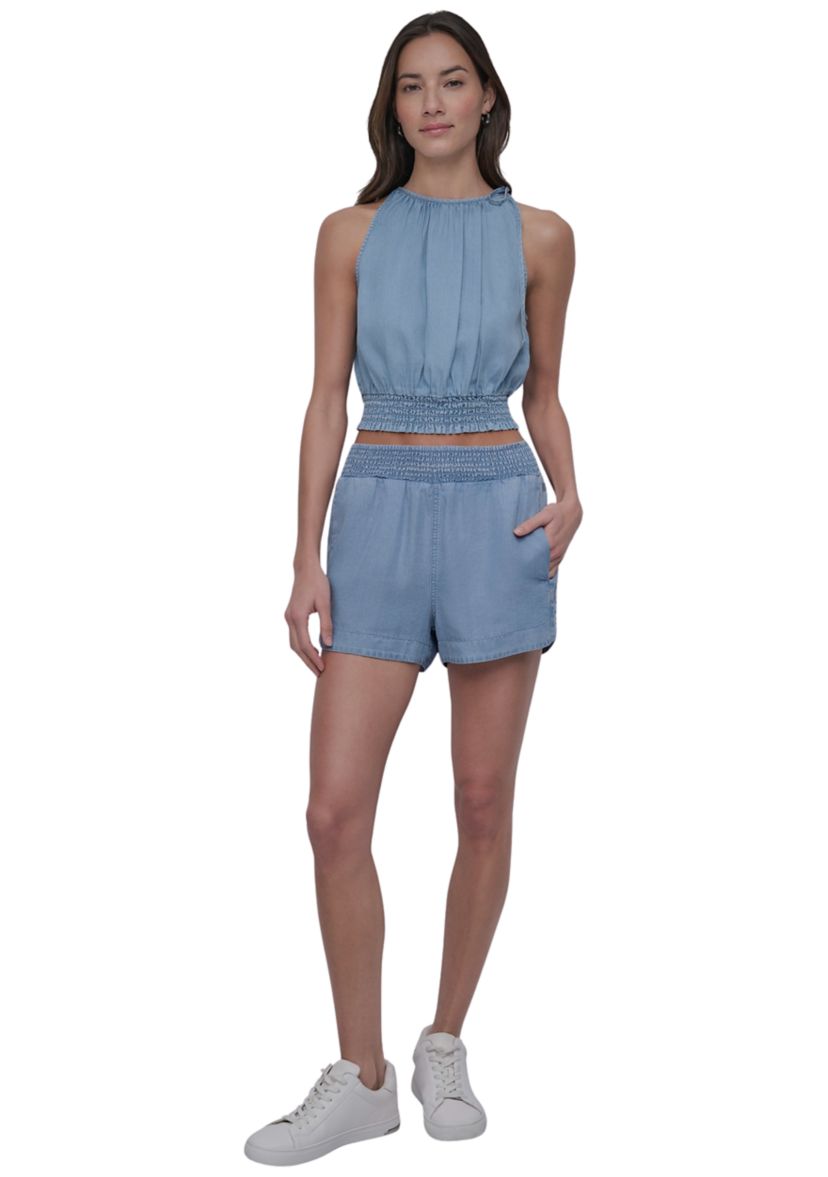 Womens Garment Dyed Dolphin Hem Shorts