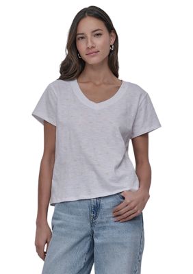 DKNY Jeans Women's Tossed Star Print Relaxed V-Neck Short Sleeve Slub Jersey T-Shirt, XS