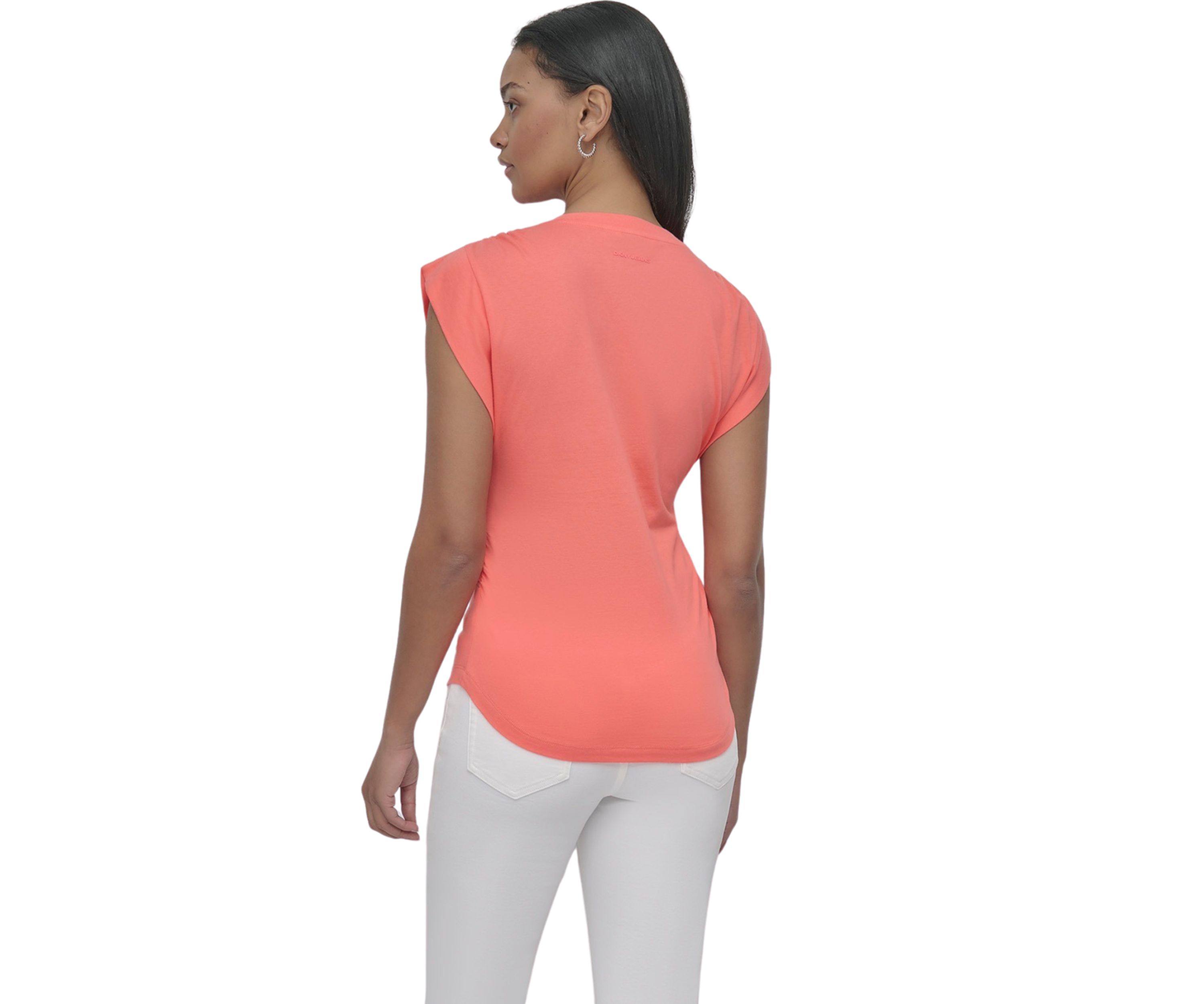 Womens V-Neck Ruched Shoulder Side Extended Sleeve T-Shirt