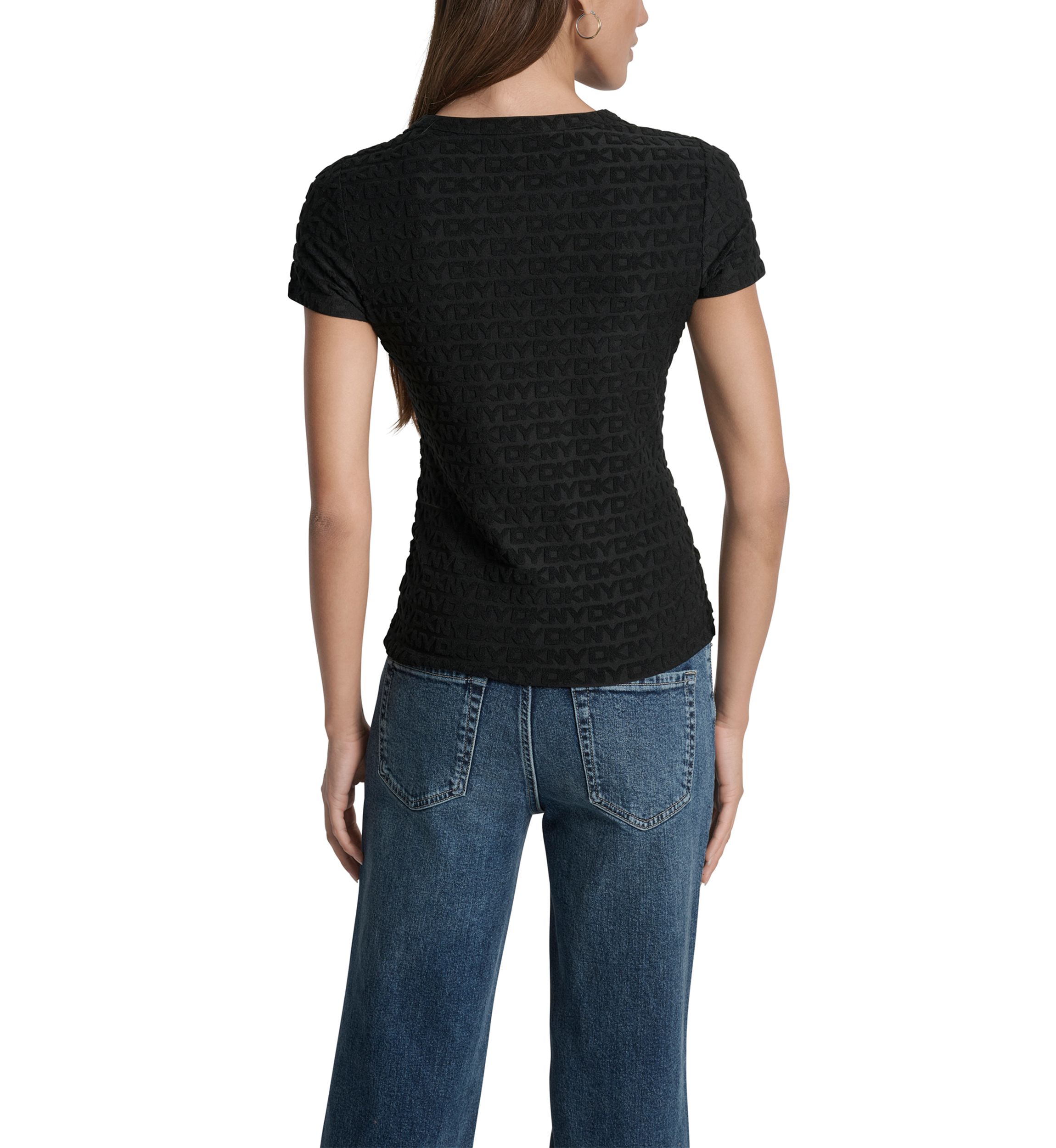 Womens Logo Jacquard Cap Sleeve Crew Neck T-Shirt