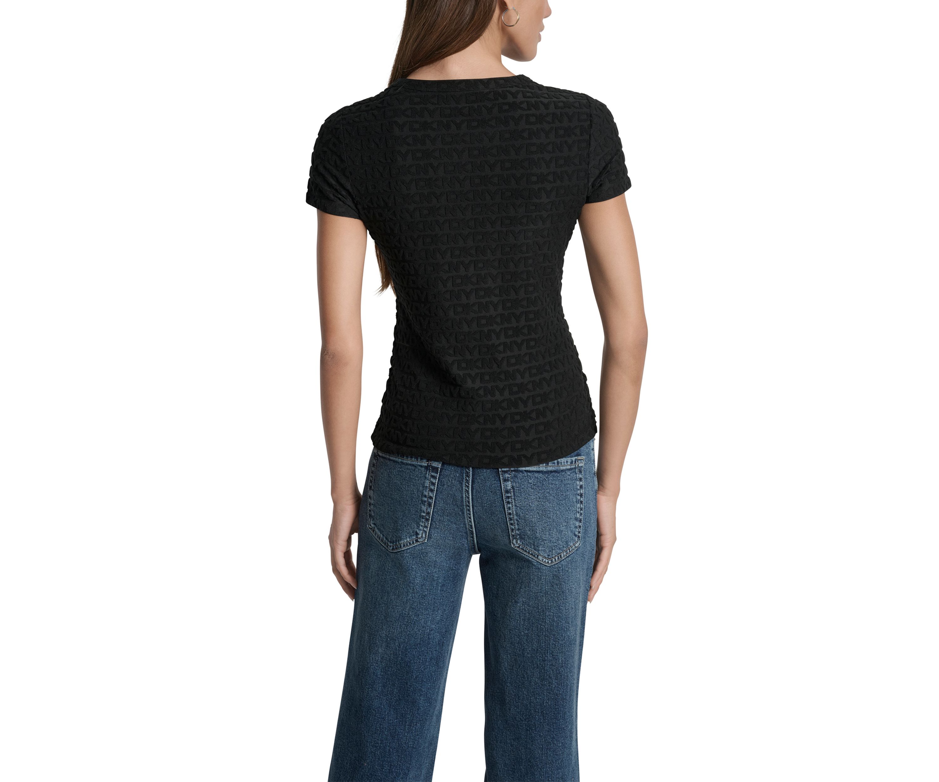 Womens Logo Jacquard Cap Sleeve Crew Neck T-Shirt
