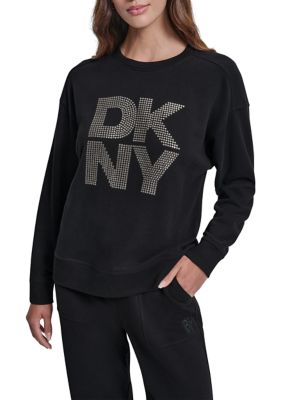 DKNY Jeans Women's Crew Neck Rhinestone Logo Sweatshirt, Medium