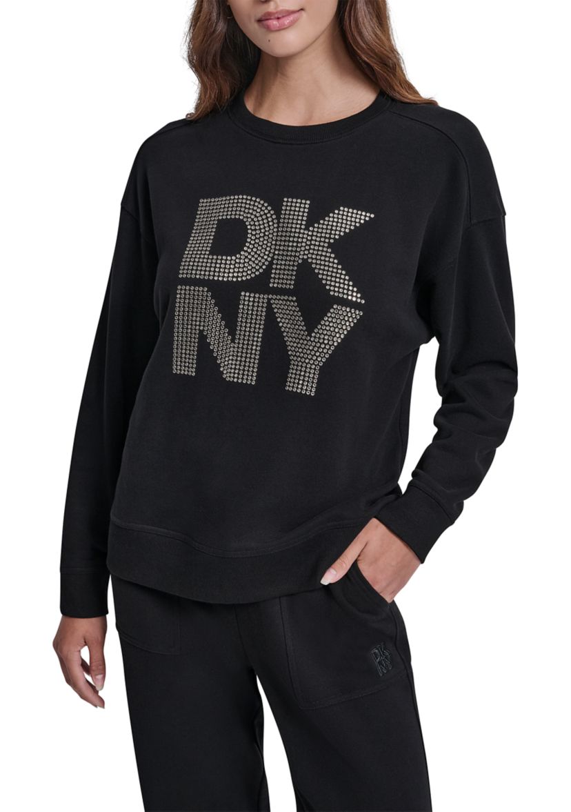 Womens Crew Neck Rhinestone Logo Sweatshirt