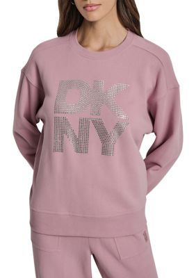 DKNY Jeans Women's Crew Neck Rhinestone Logo Sweatshirt, Mauve, Small