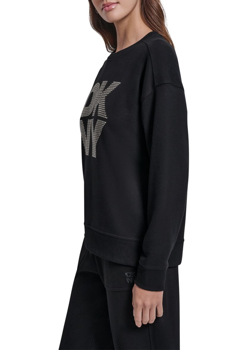 Womens Crew Neck Rhinestone Logo Sweatshirt