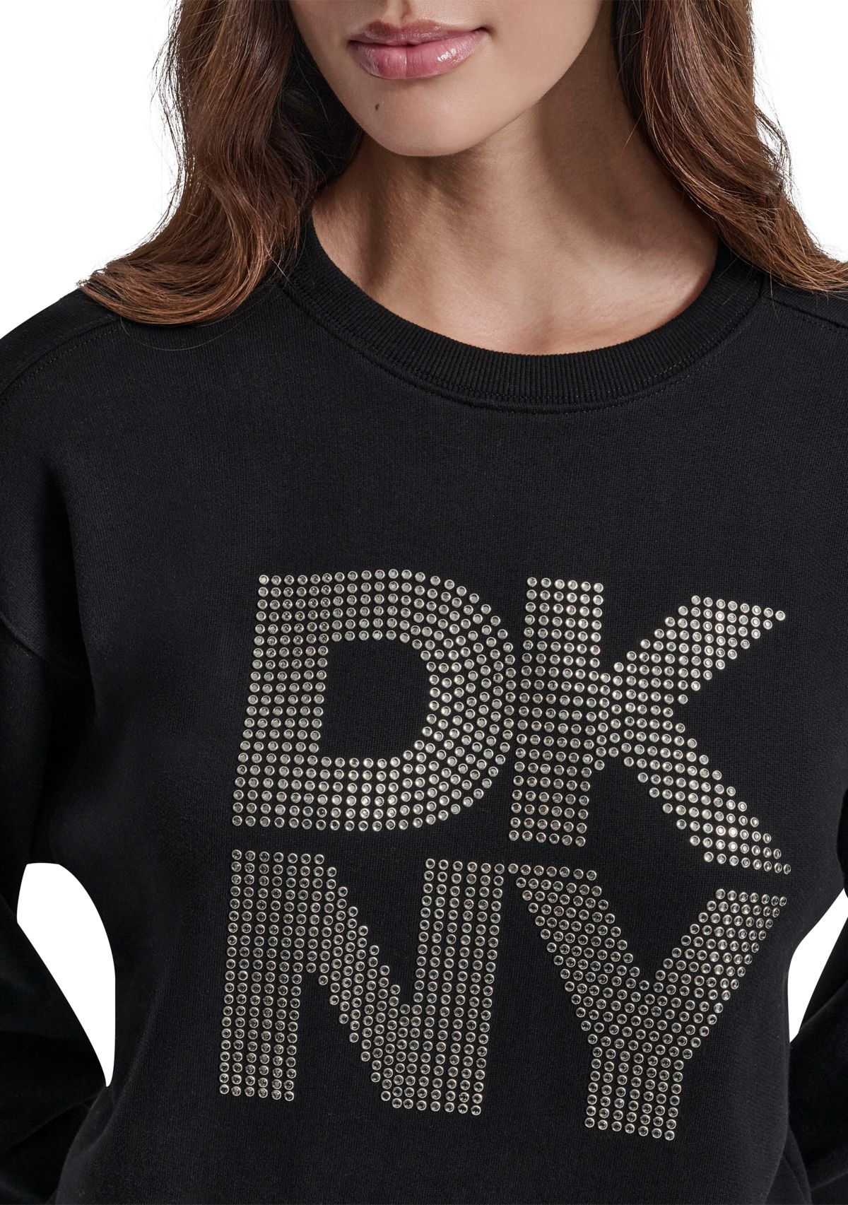 Womens Crew Neck Rhinestone Logo Sweatshirt