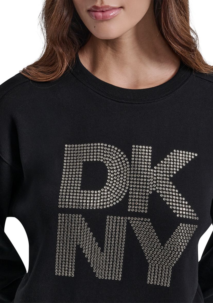 Womens Crew Neck Rhinestone Logo Sweatshirt