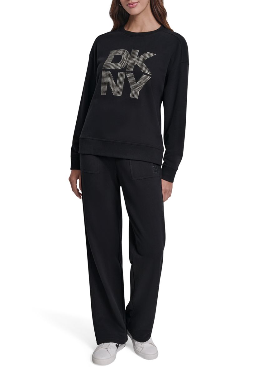 Womens Crew Neck Rhinestone Logo Sweatshirt