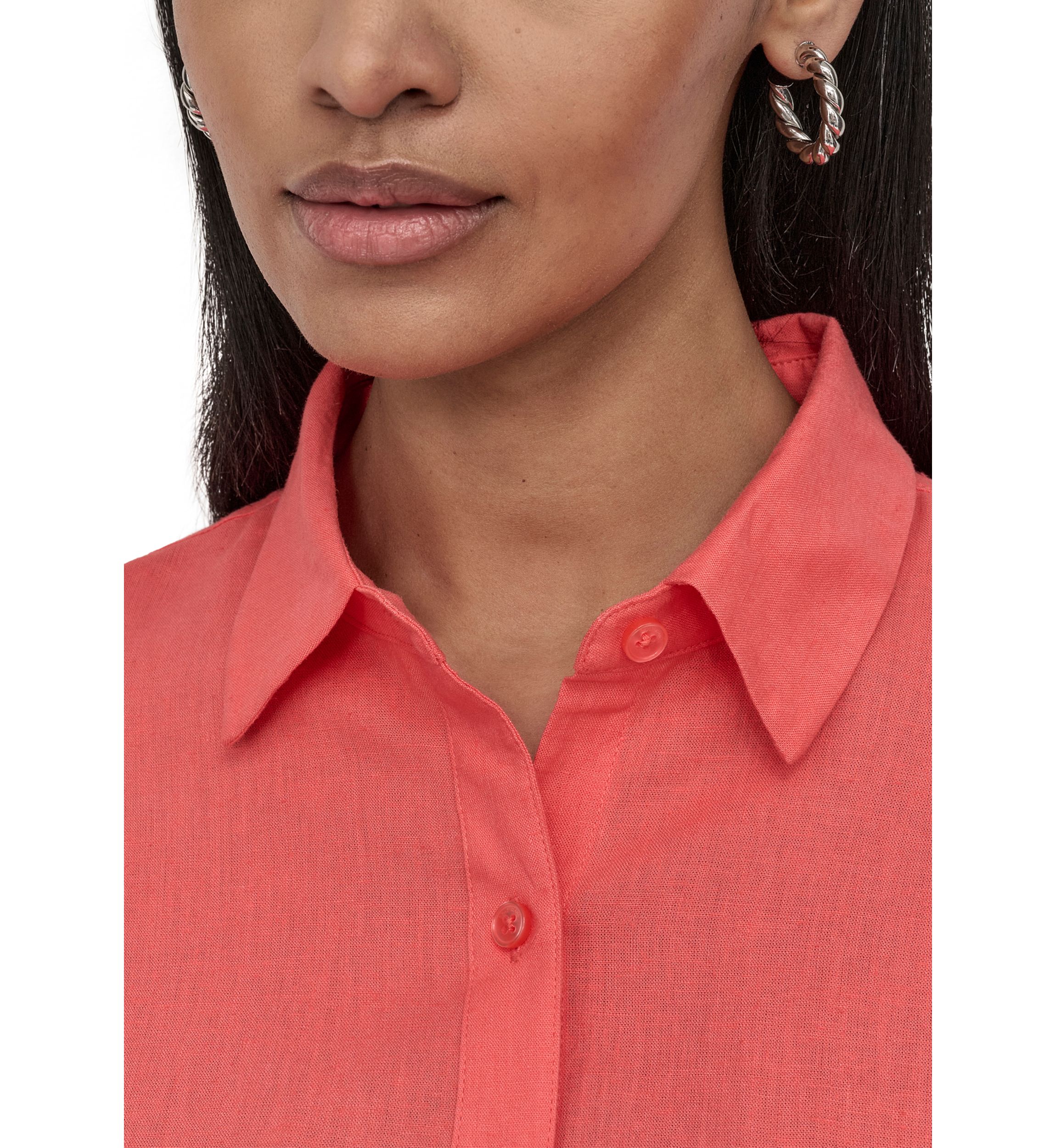 Womens Oversized Cropped Short Sleeve Button Front One Pocket Shirt