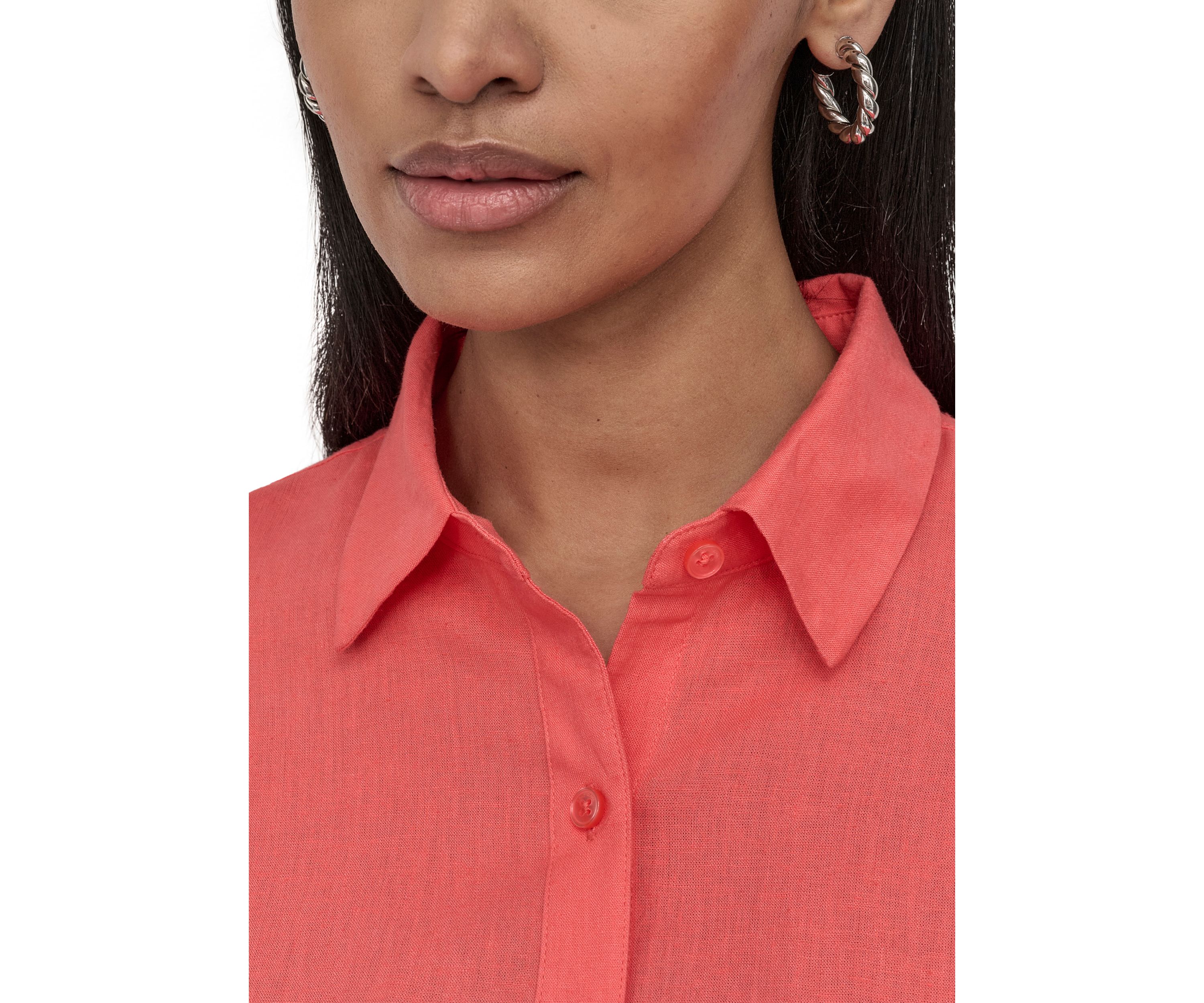Womens Oversized Cropped Short Sleeve Button Front One Pocket Shirt