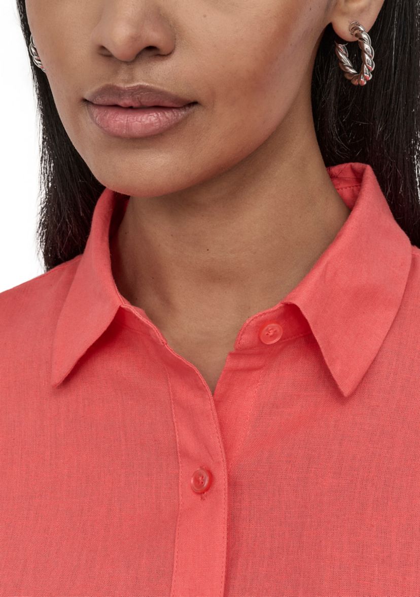 Womens Oversized Cropped Short Sleeve Button Front One Pocket Shirt