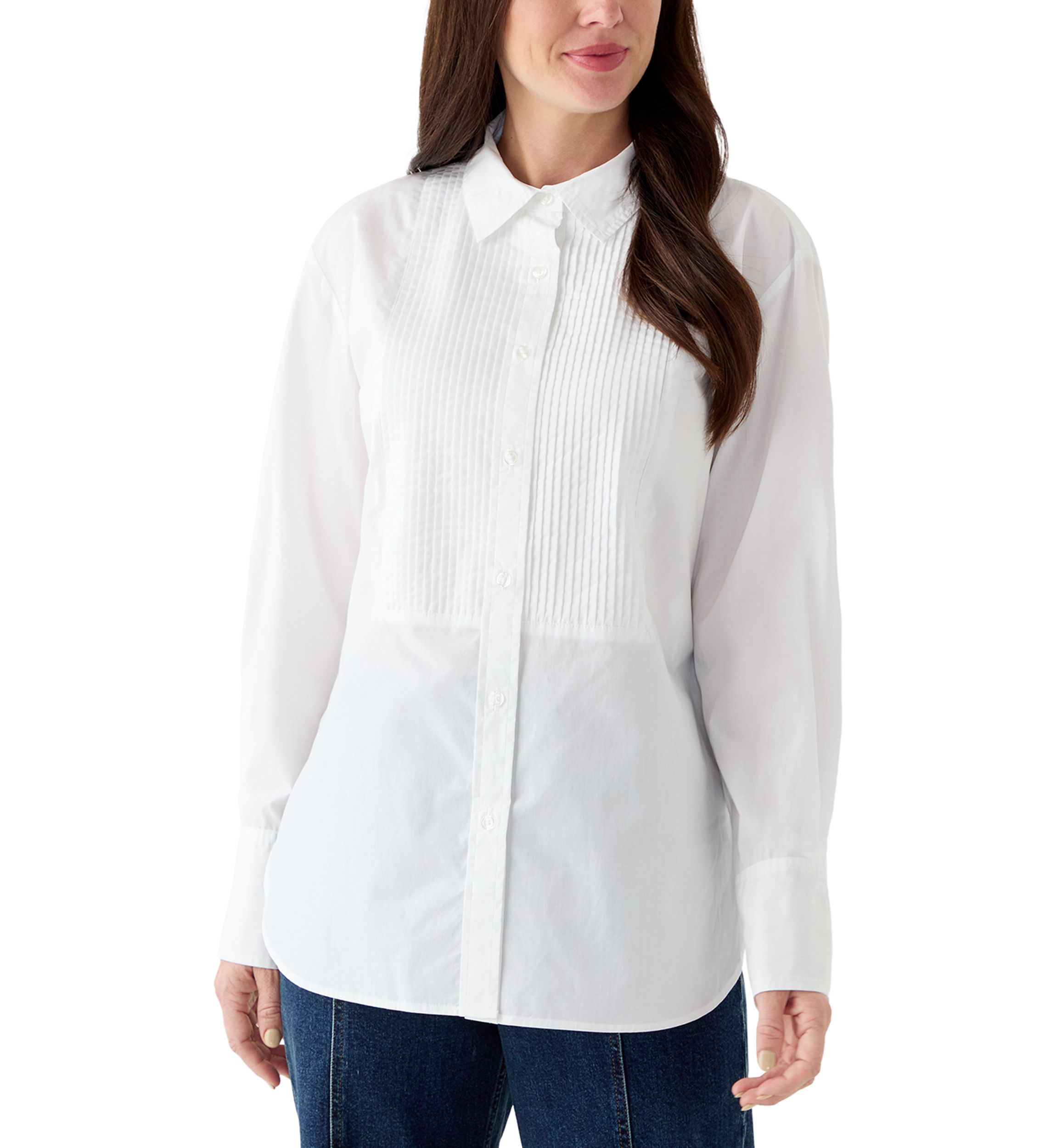 Womens Long Sleeve Tux Pleated Shirt