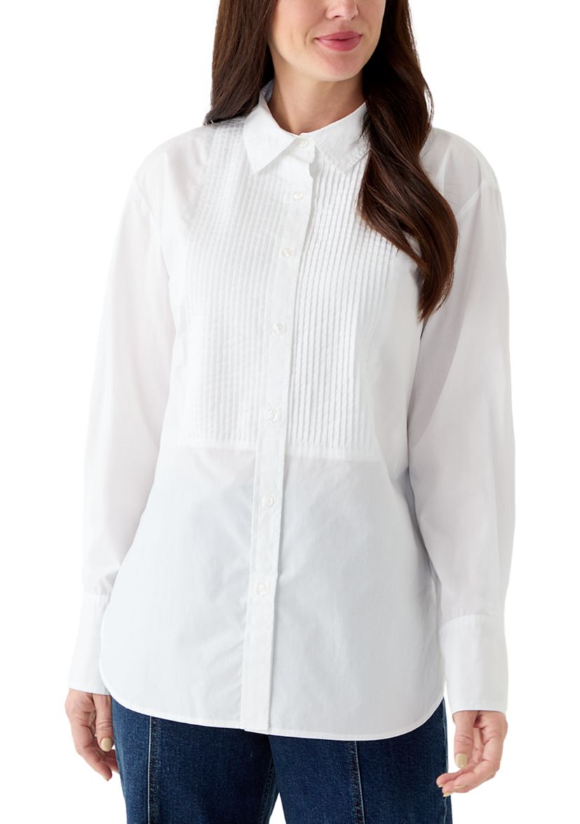 Womens Long Sleeve Tux Pleated Shirt