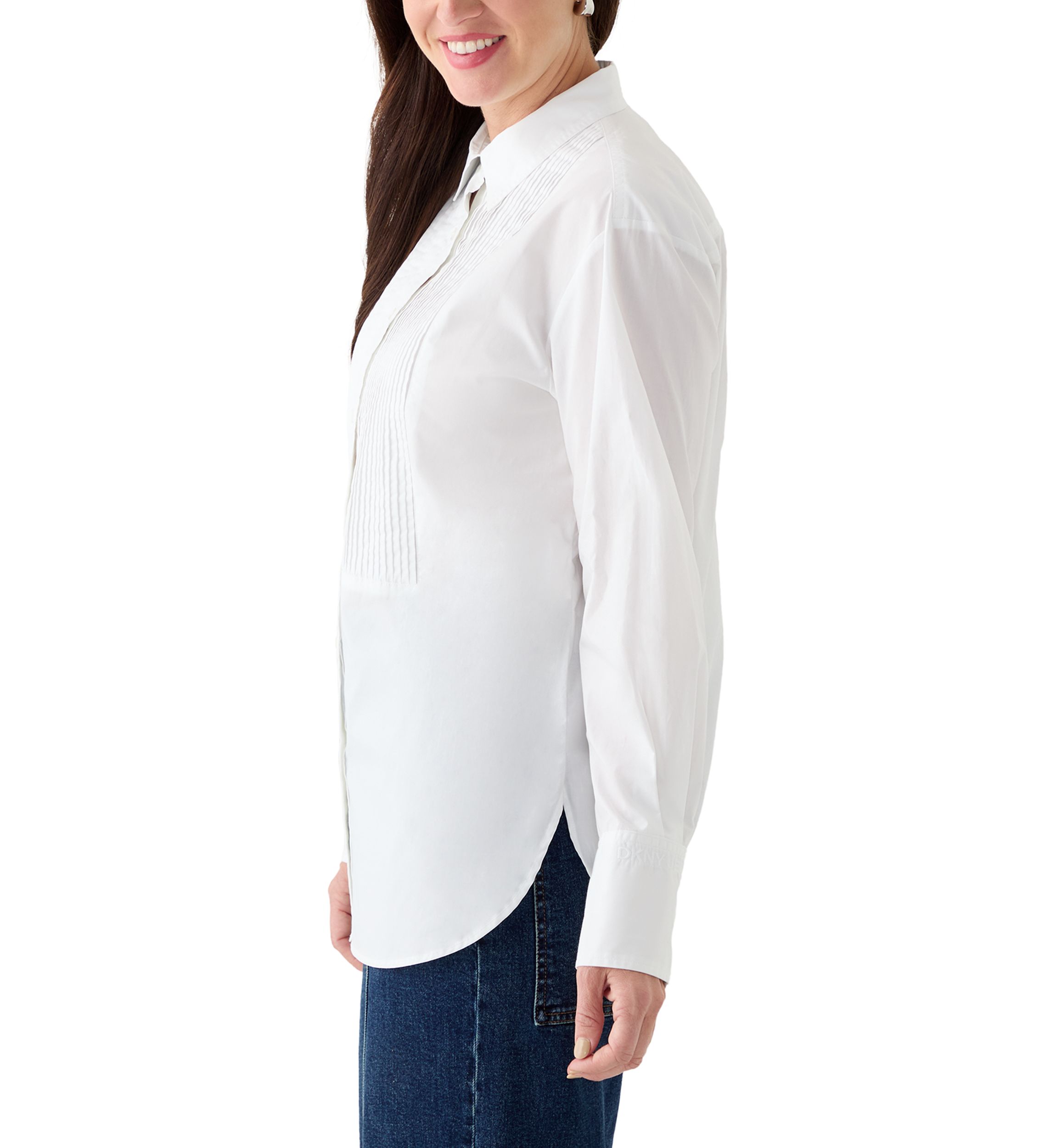 Womens Long Sleeve Tux Pleated Shirt