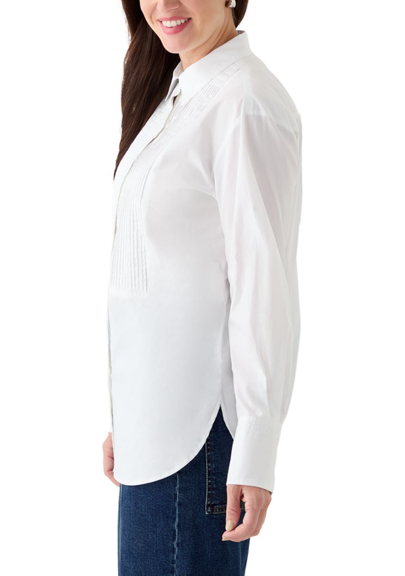 Womens Long Sleeve Tux Pleated Shirt
