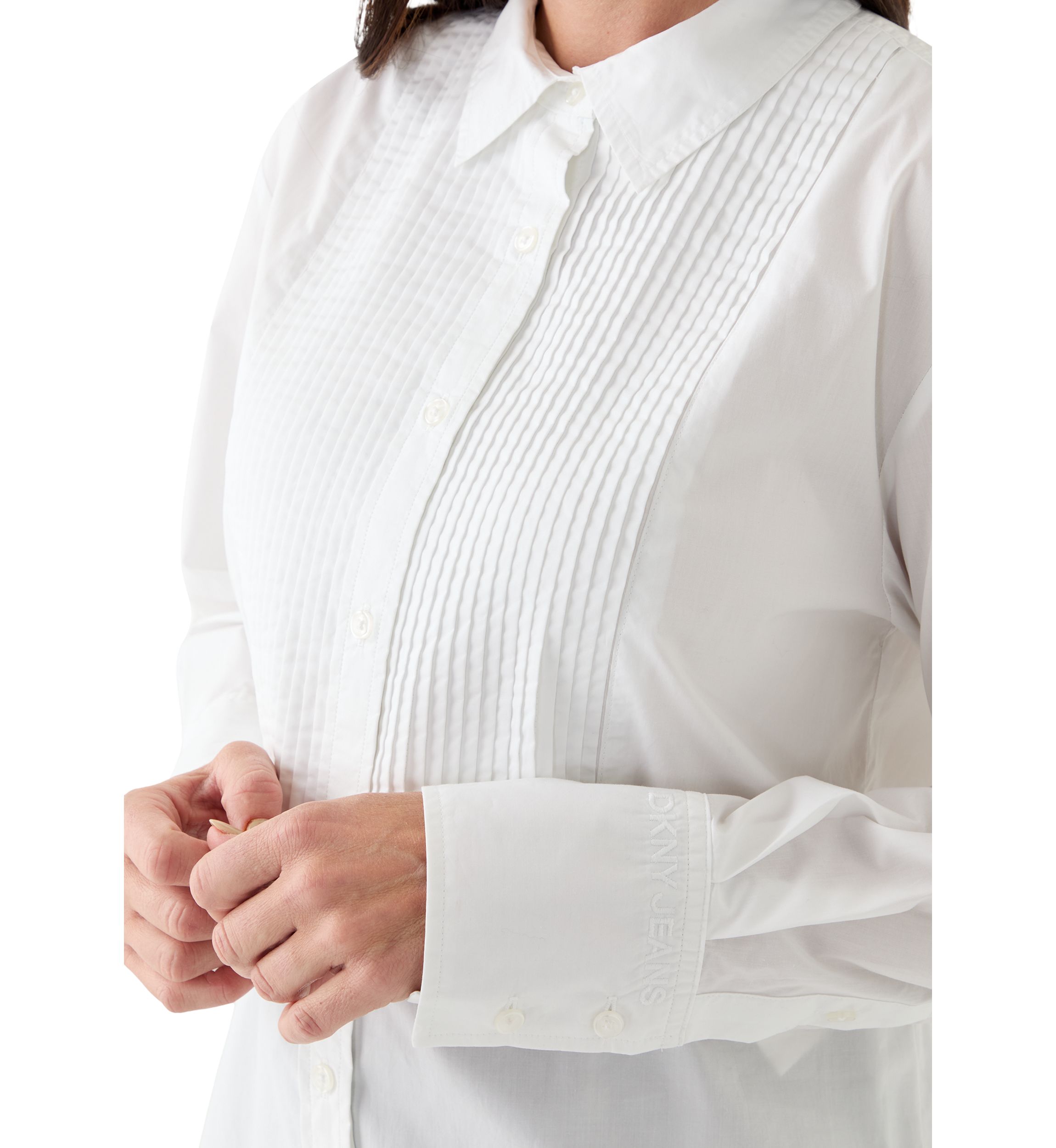 Womens Long Sleeve Tux Pleated Shirt