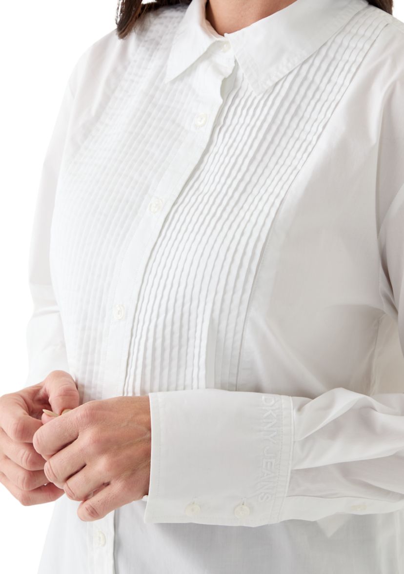 Womens Long Sleeve Tux Pleated Shirt