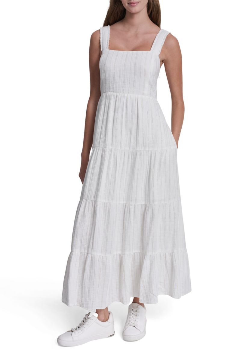 fitted lace wedding dress WHITE RIBBED COTTON TANK MAXI DRESS – hedonist.bali main image 1