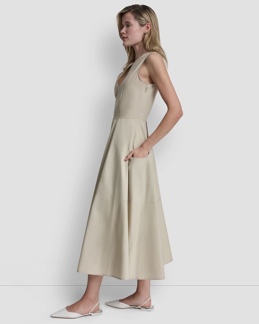 DKNY Jeans Sleeveless Poplin Midaxi Dress W/ Top Applied Pockets And Henley  Neckline | Belk