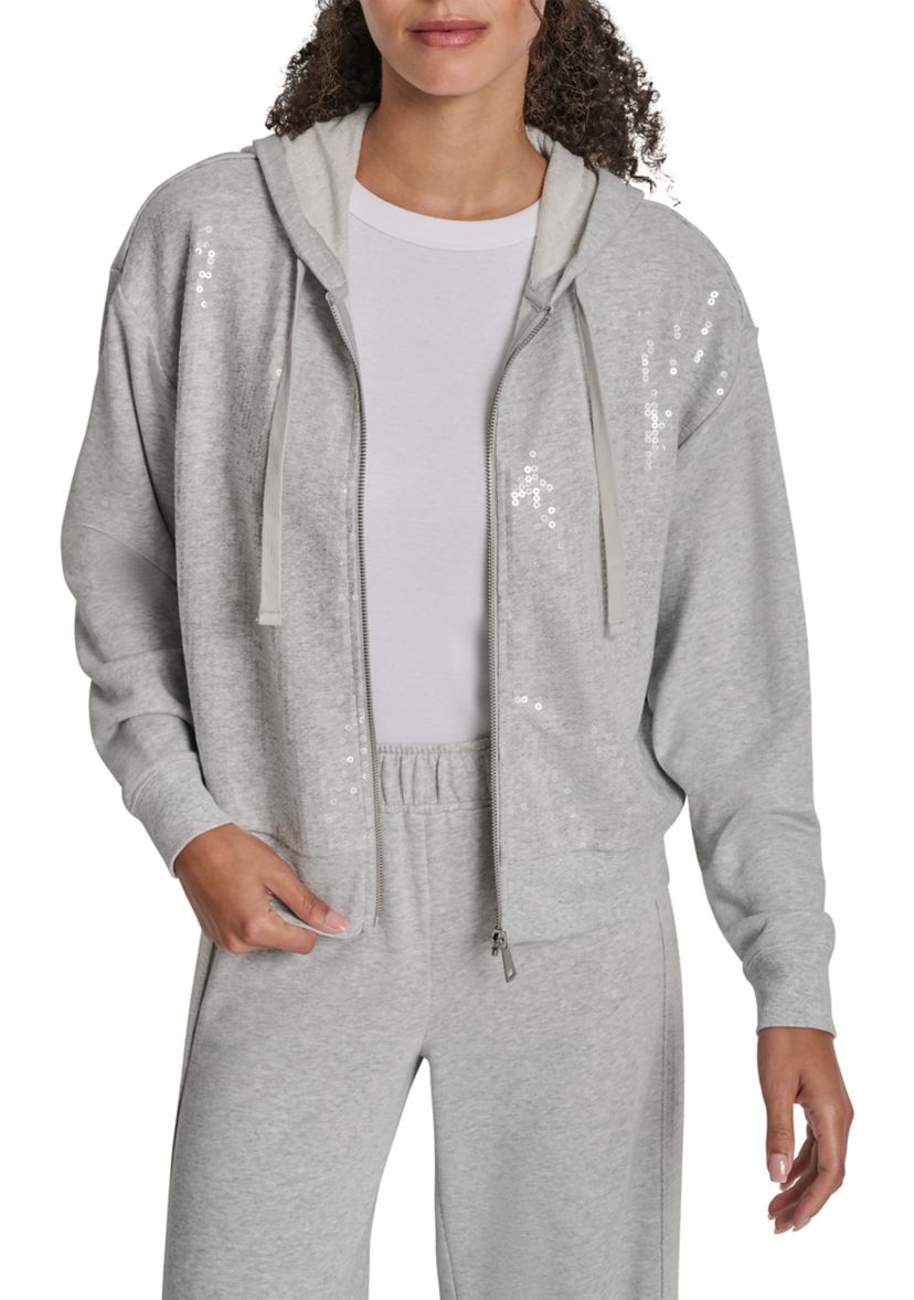 DKNY Jeans Women's Sequin Zip Front Hoodie | Belk