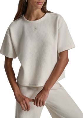 DKNY Jeans Women's Short Sleeve Crew Neck Logo Sweatshirt