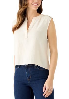 DKNY Jeans Women's Sleeveless Cropped Top with Lace, Medium