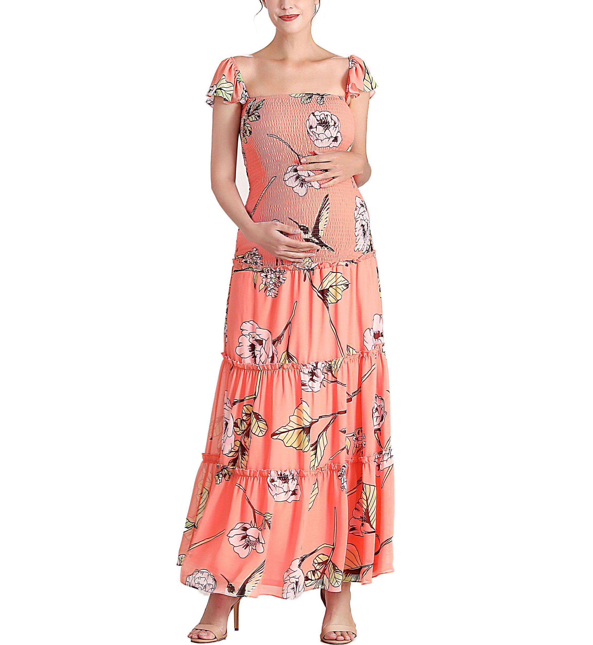 Addy Smocked Maternity Maxi Dress