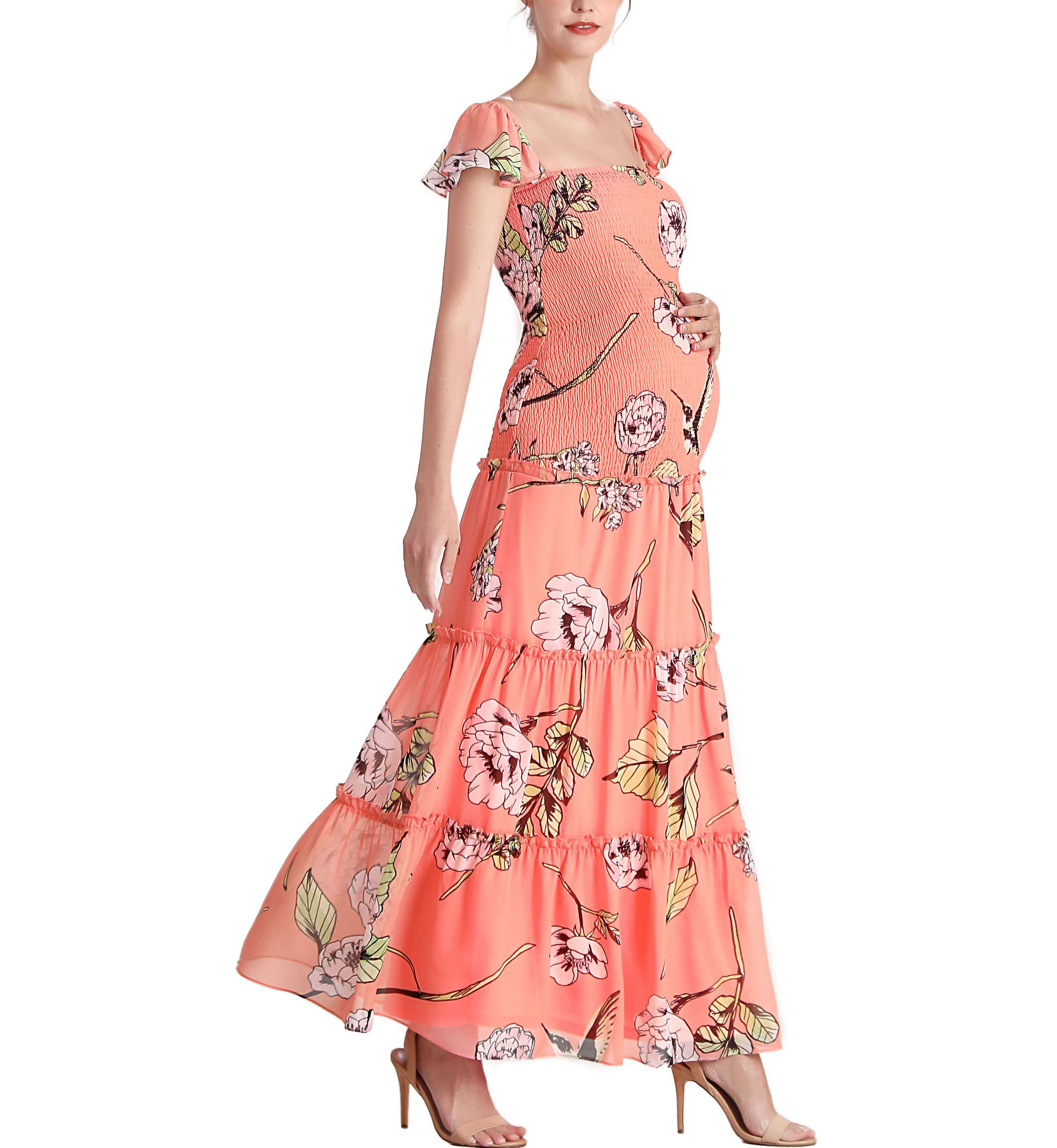 Addy Smocked Maternity Maxi Dress