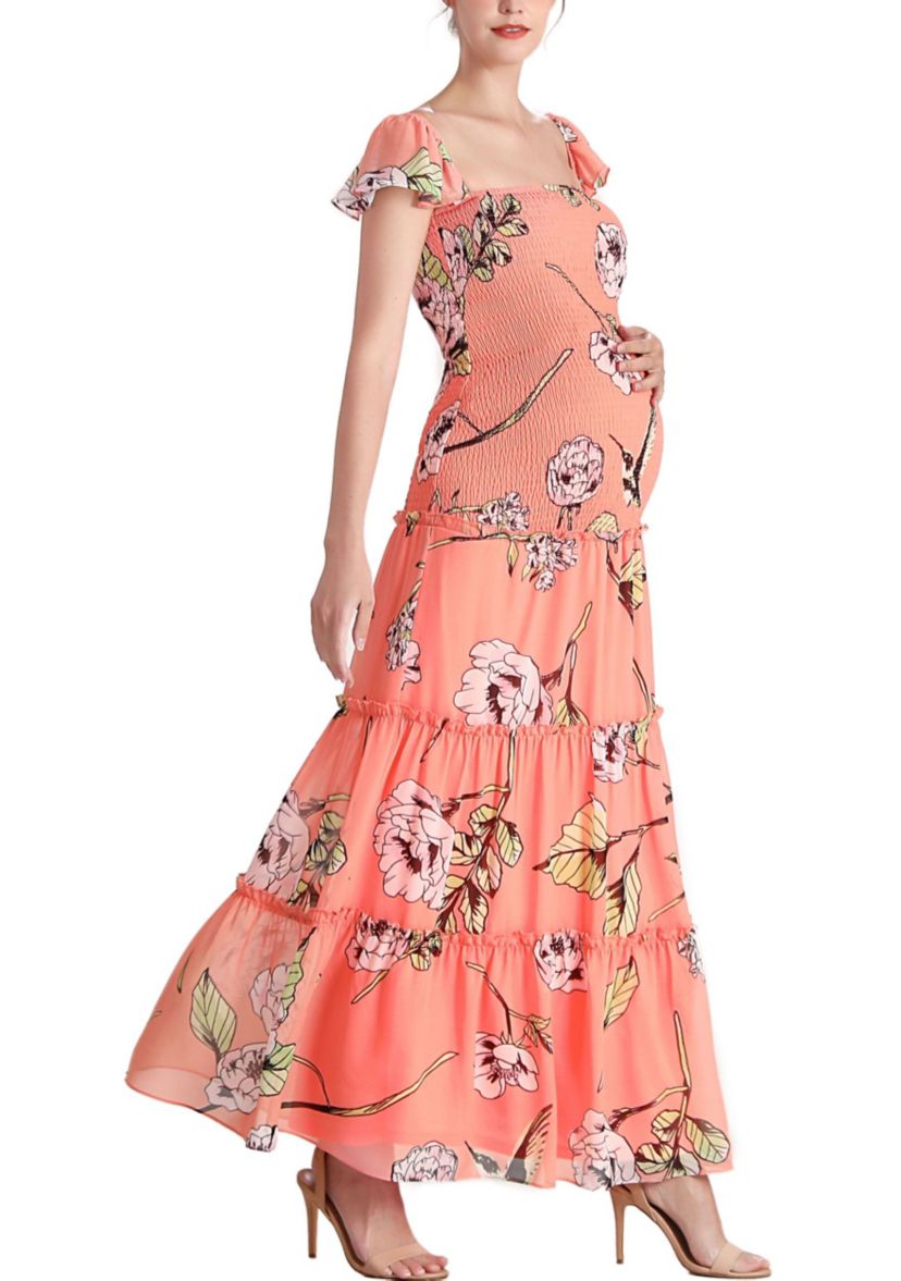 Addy Smocked Maternity Maxi Dress