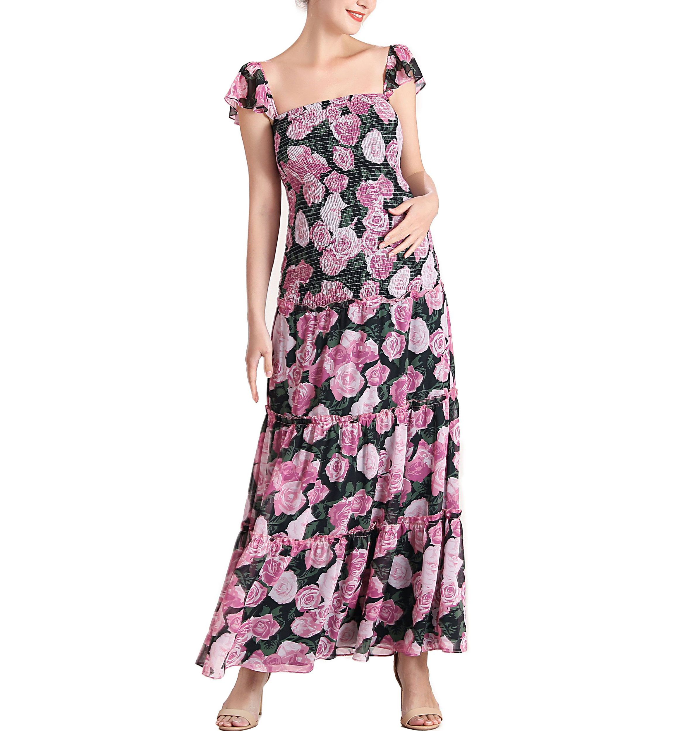 Acey Smocked Maternity Maxi Dress