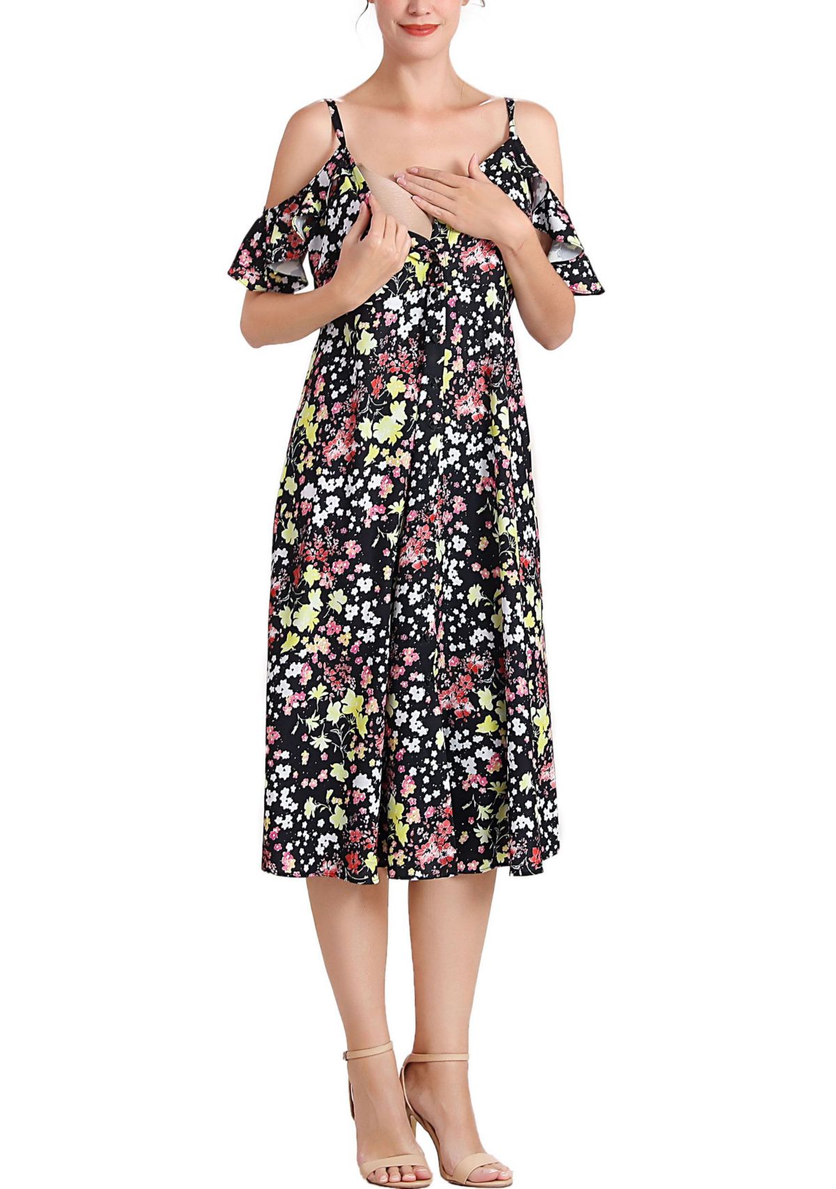 Esme Cold Shoulder Maternity Nursing Dress