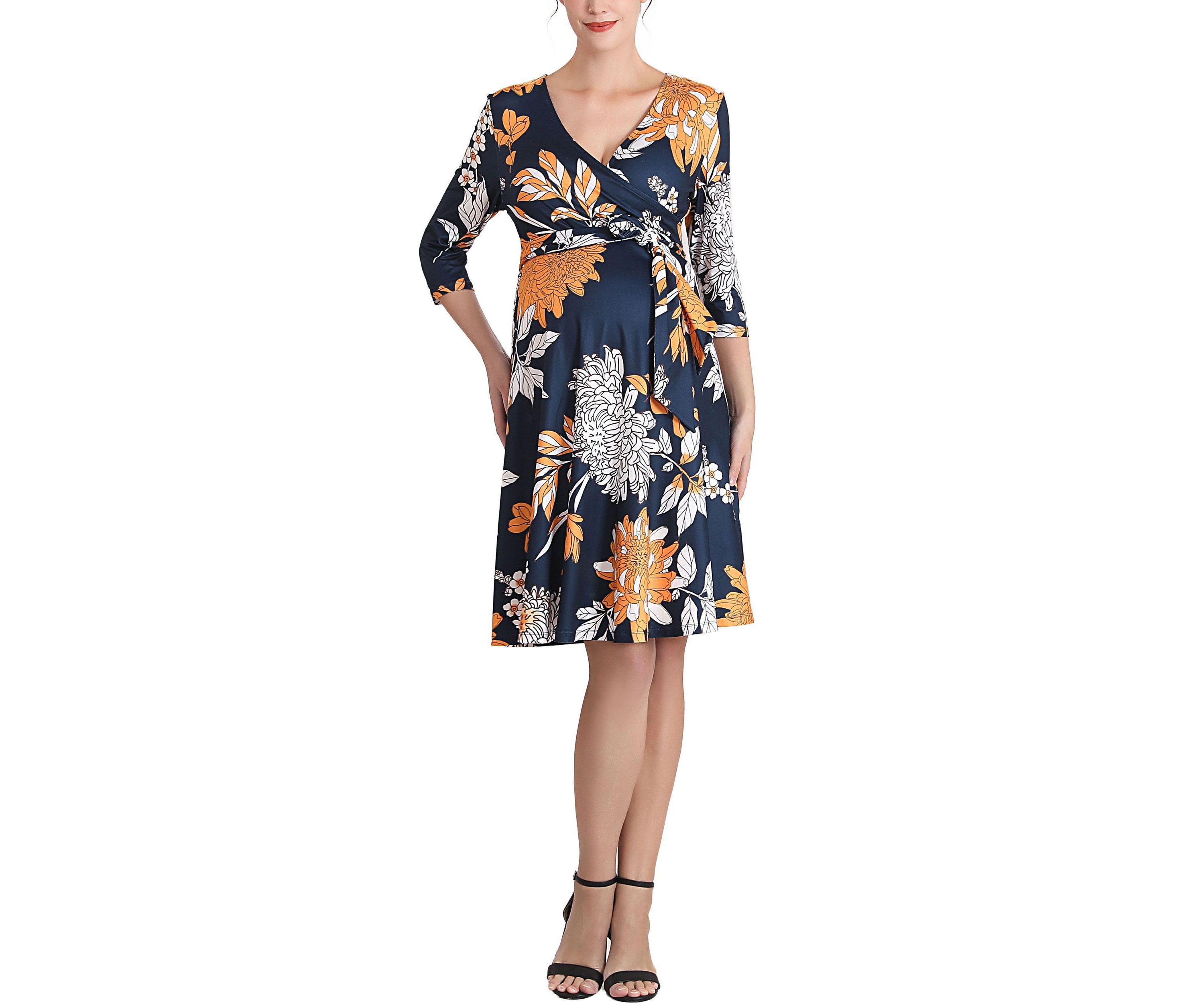 Dona Floral Faux Wrap Maternity Nursing Dress