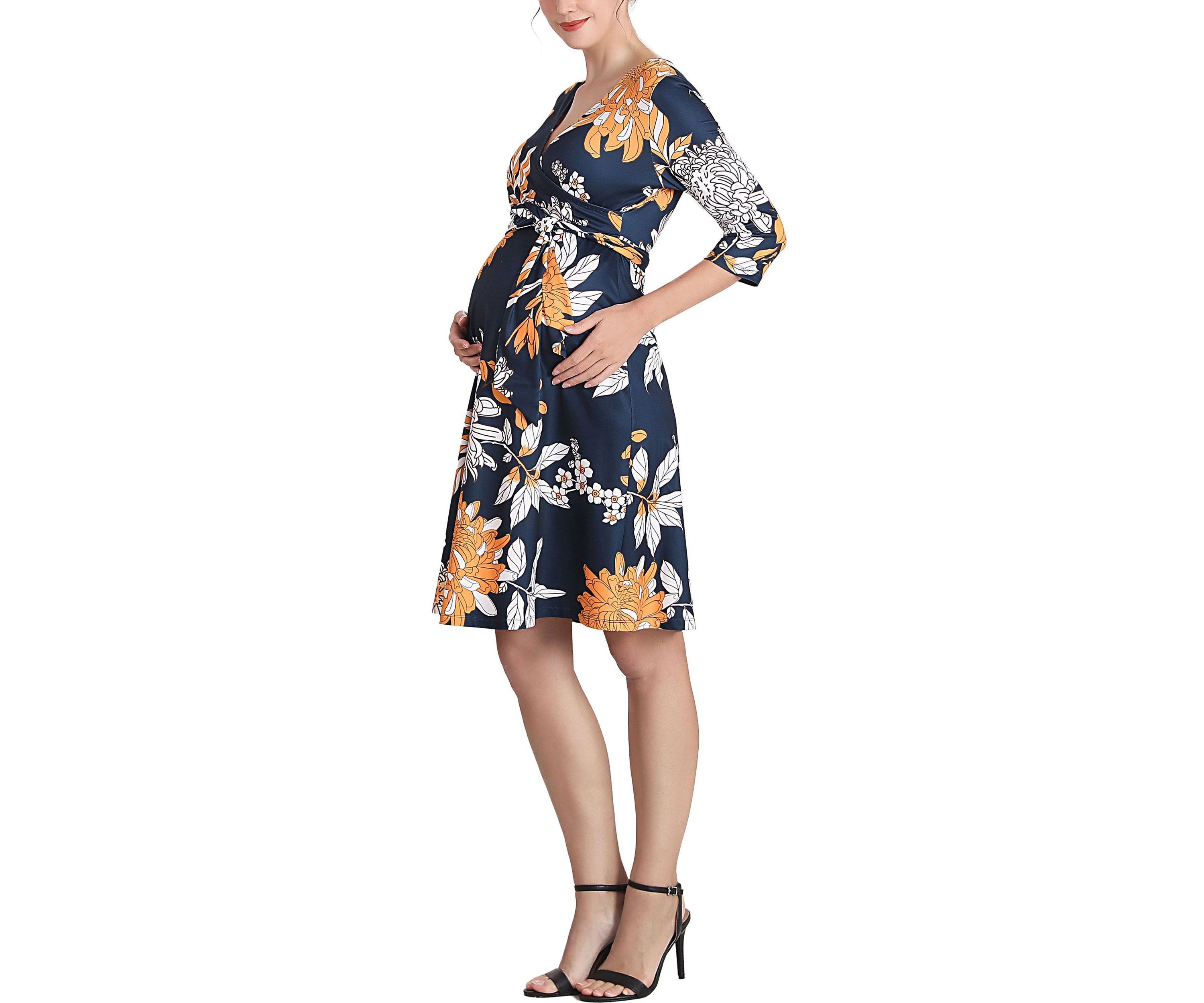 Dona Floral Faux Wrap Maternity Nursing Dress