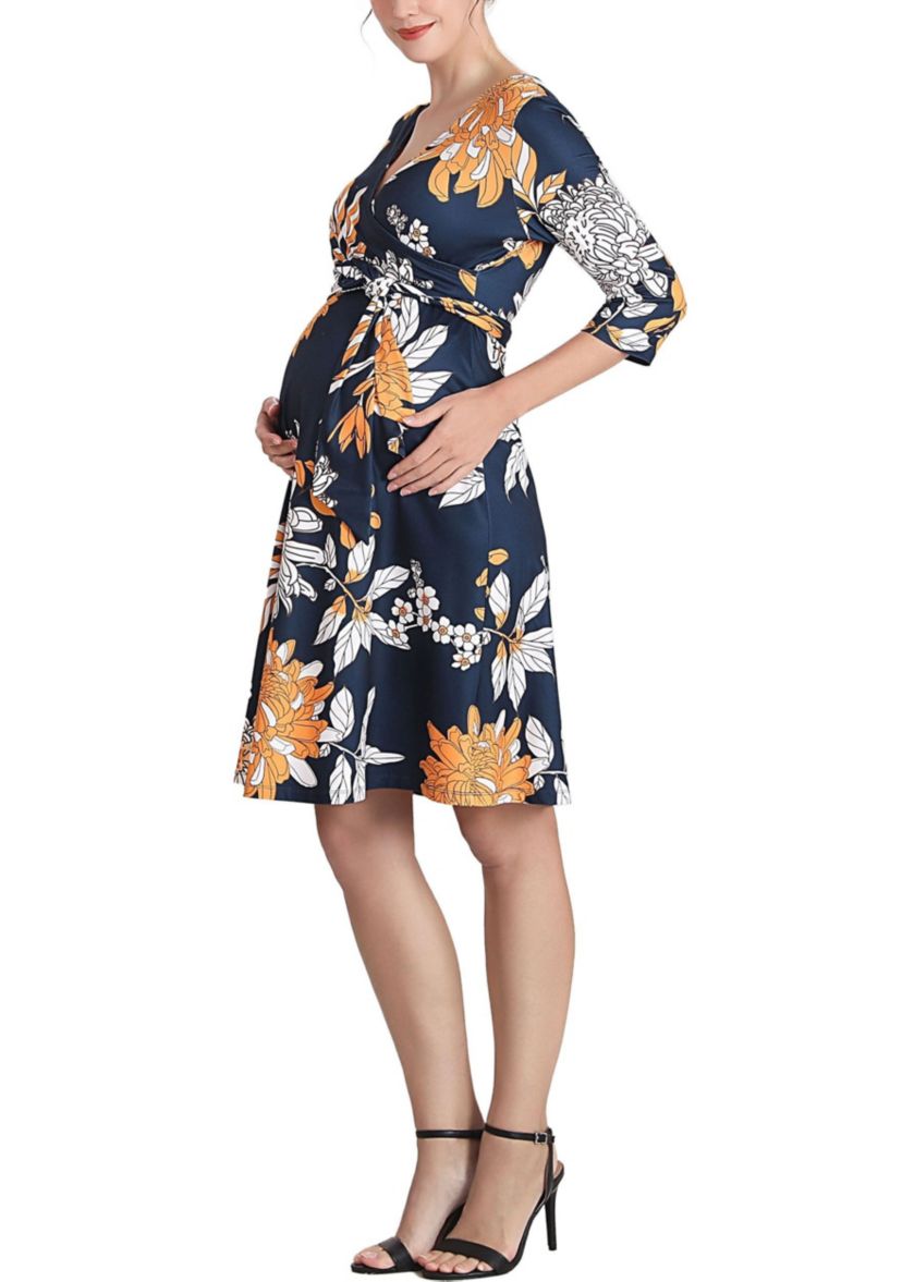Dona Floral Faux Wrap Maternity Nursing Dress